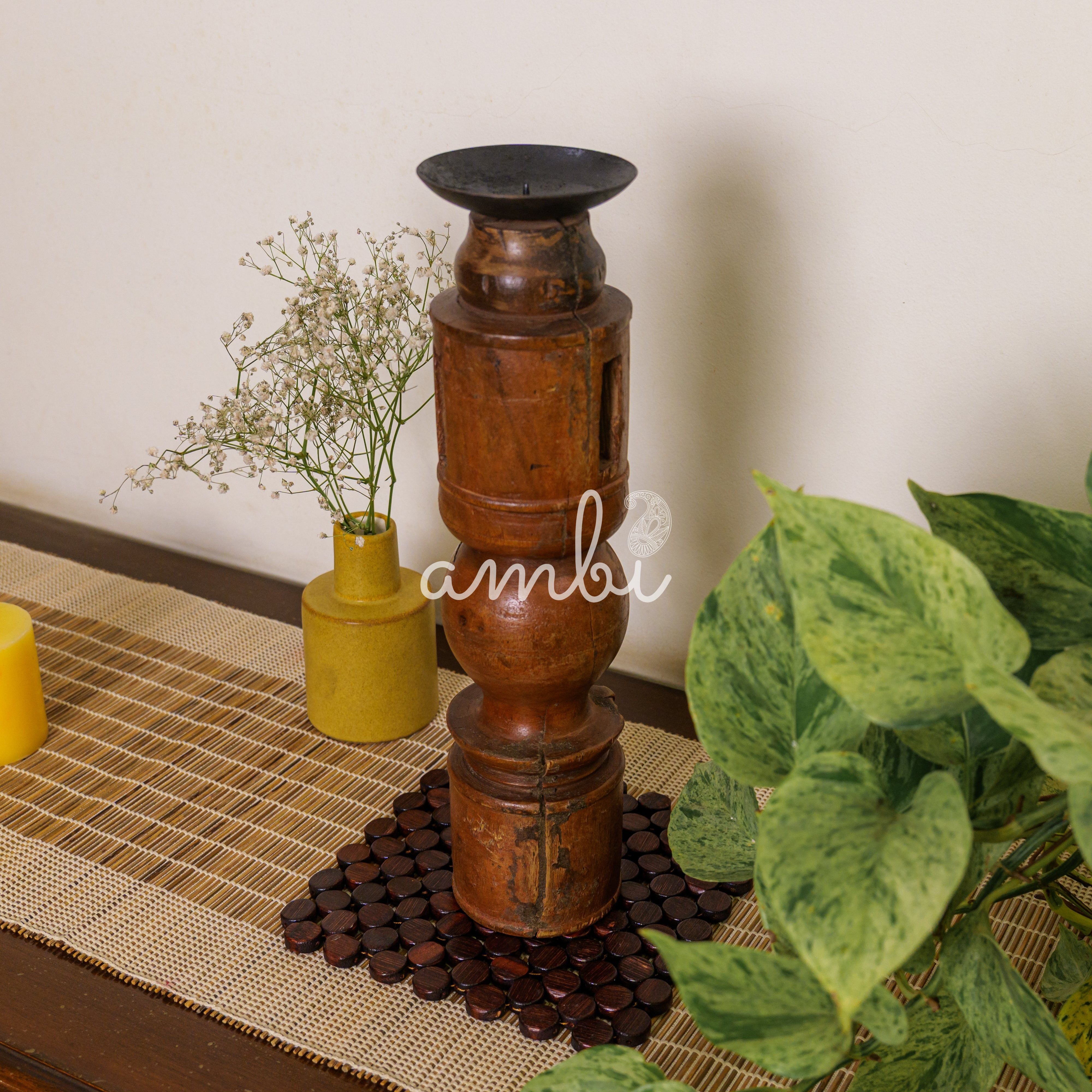 Vintage Candle Stand - 'Charpai' Leg