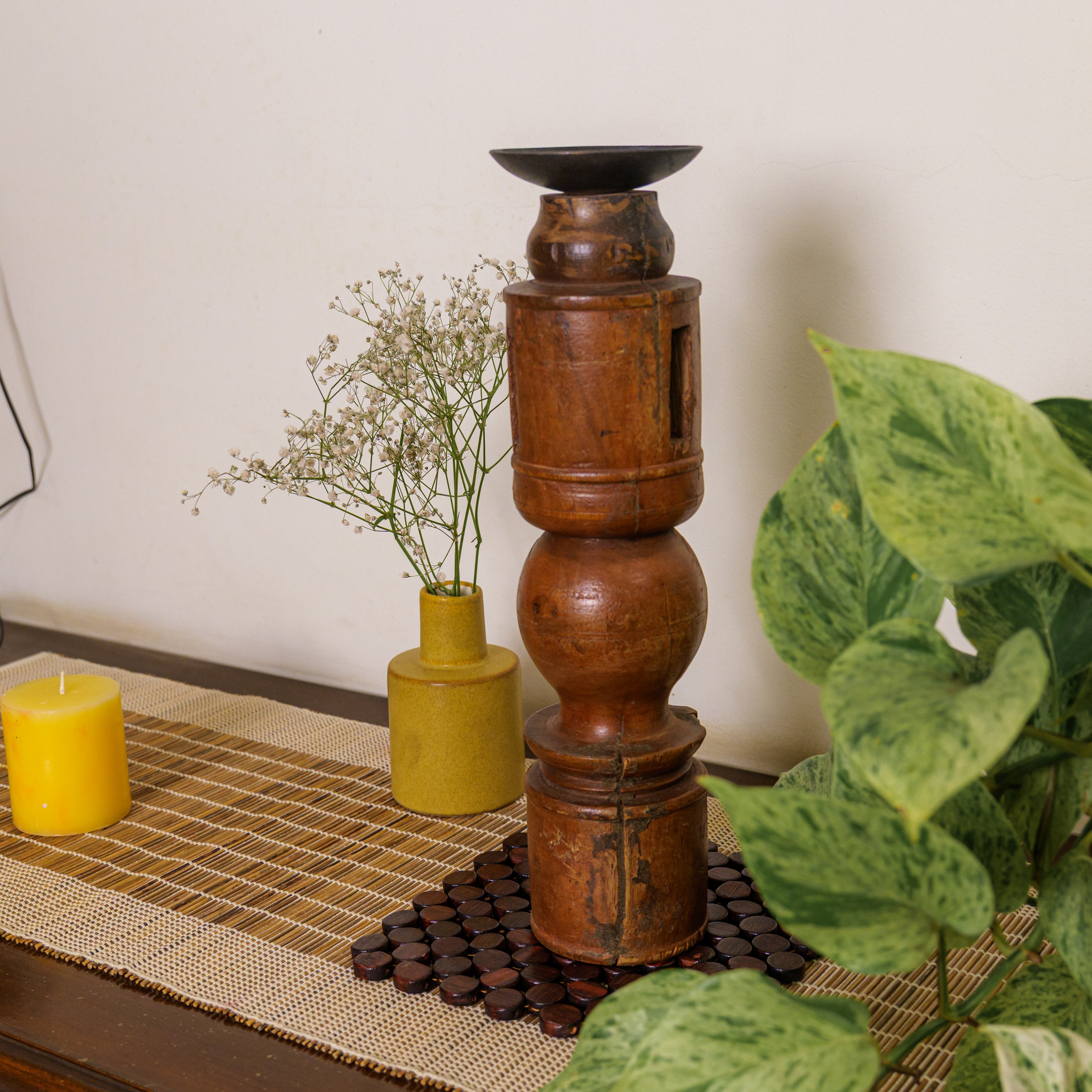 Vintage Candle Stand - 'Charpai' Leg