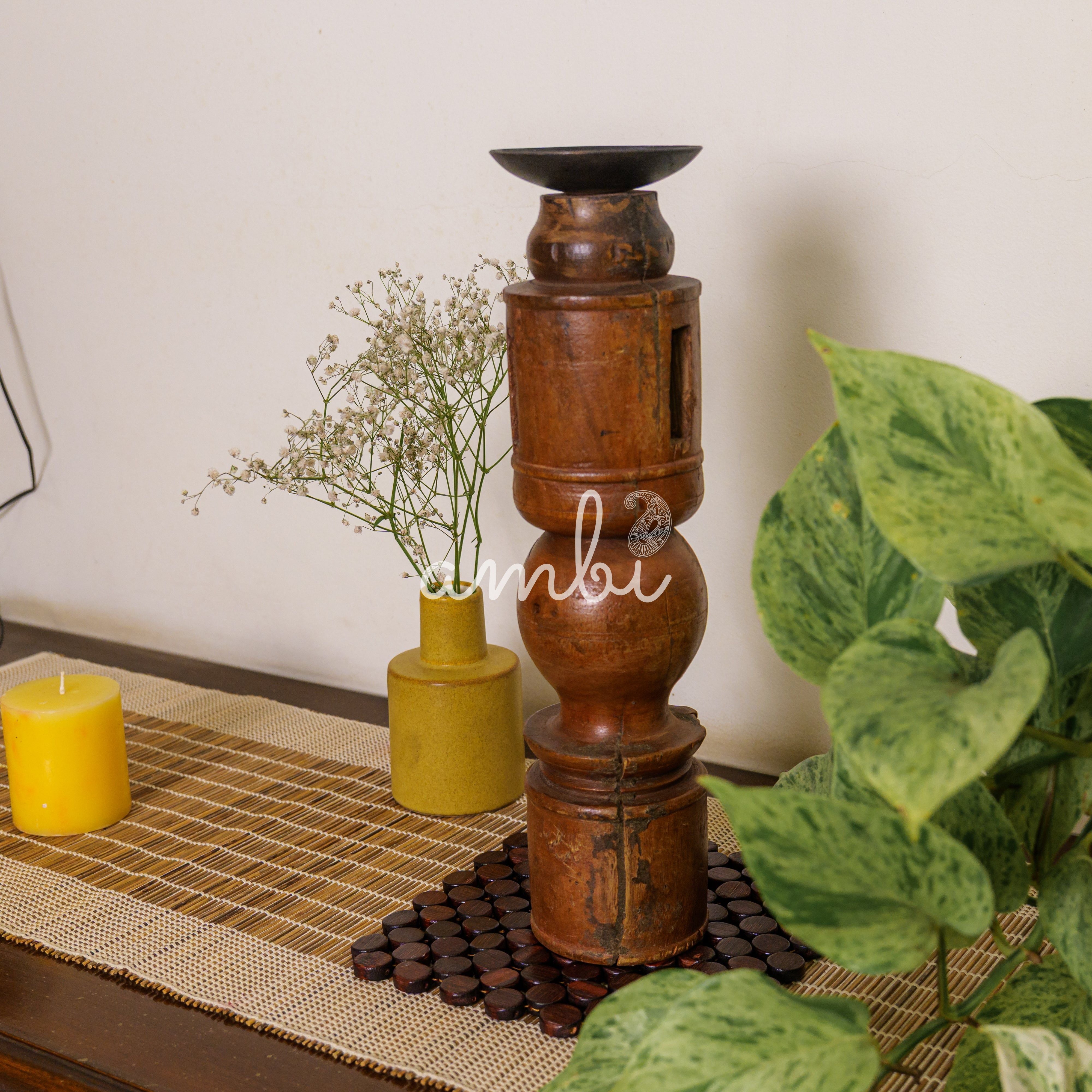 Vintage Candle Stand - 'Charpai' Leg