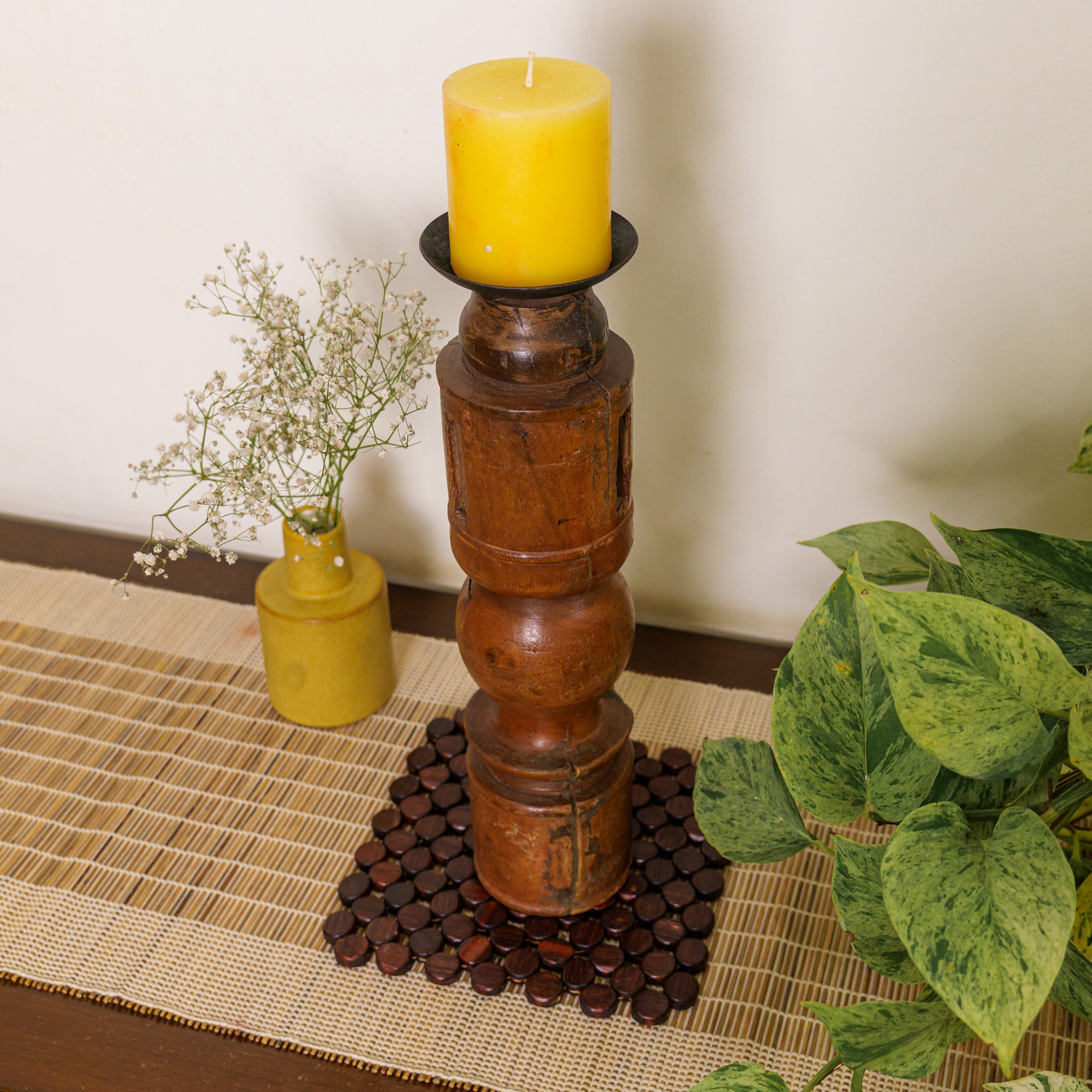 Vintage Candle Stand - 'Charpai' Leg