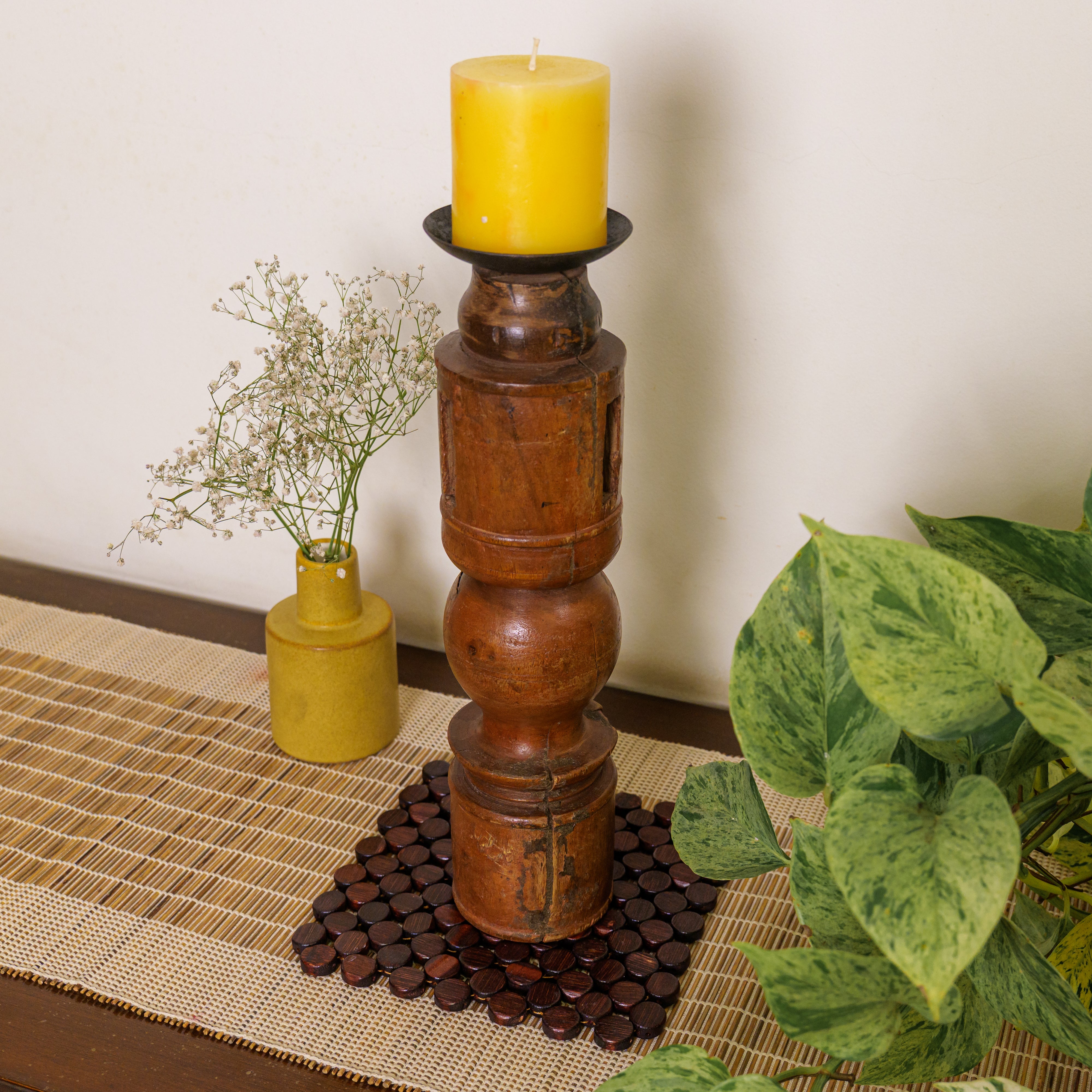 Vintage Candle Stand - 'Charpai' Leg