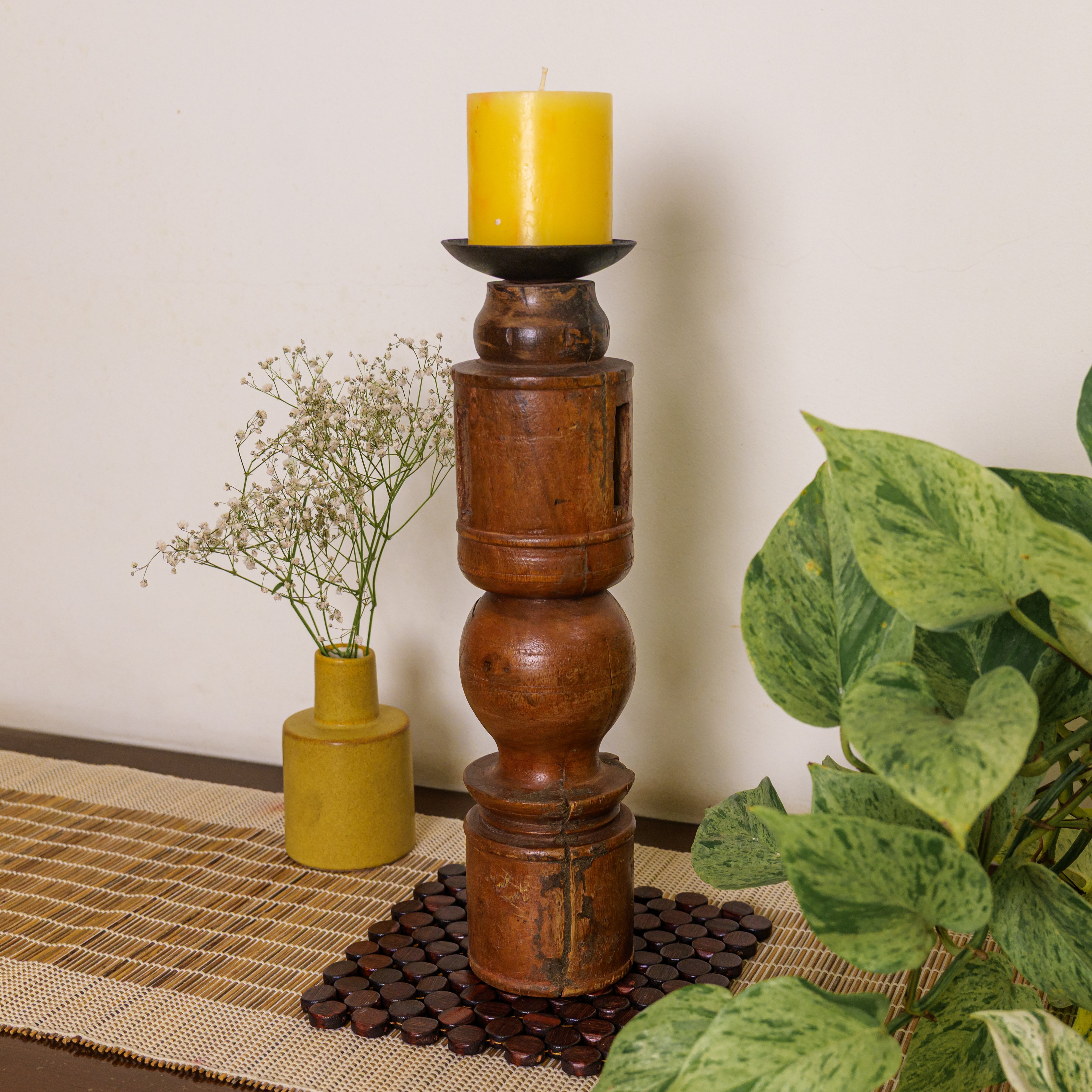 Vintage Candle Stand - 'Charpai' Leg