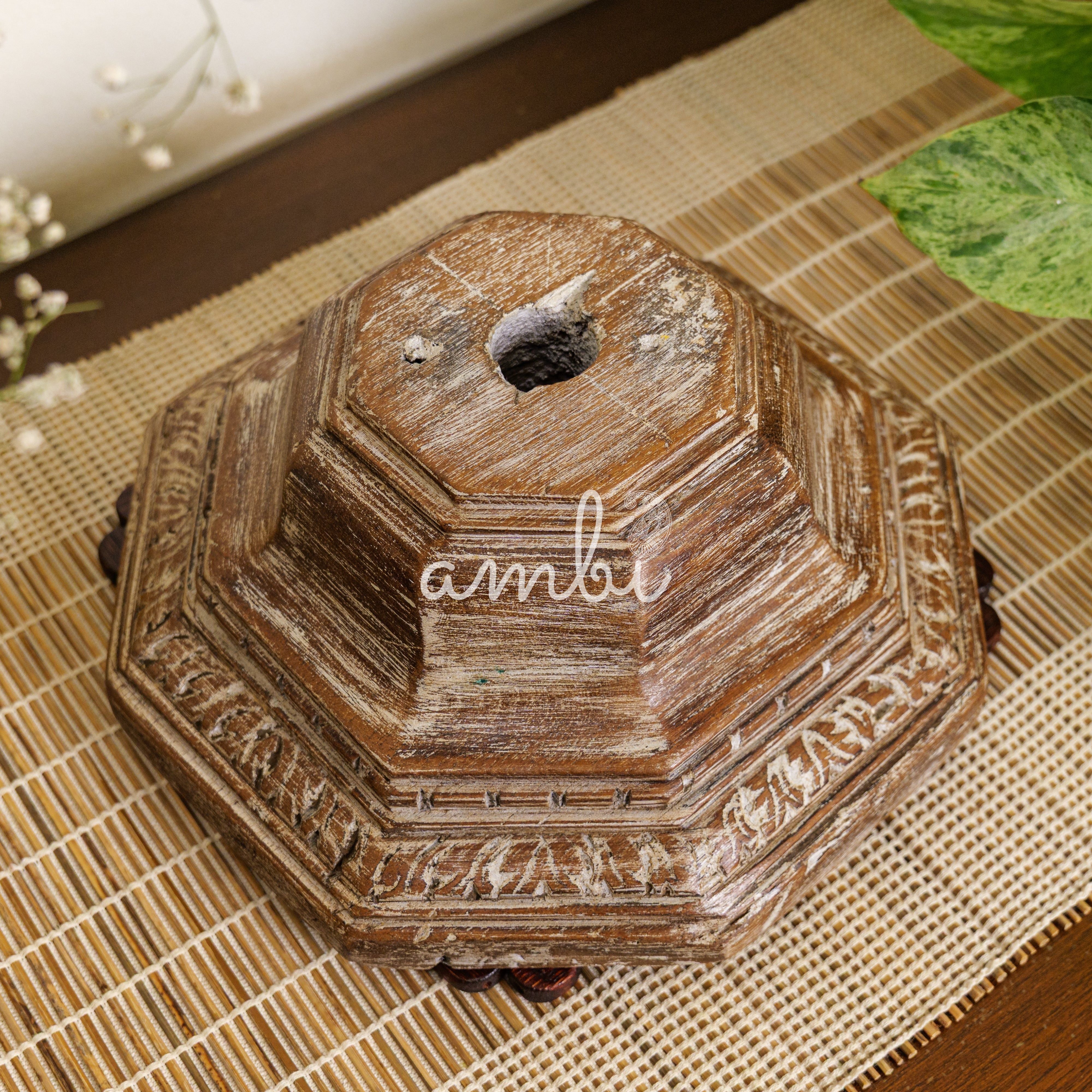 Vintage Candle Stand - Pillar Base - Carved