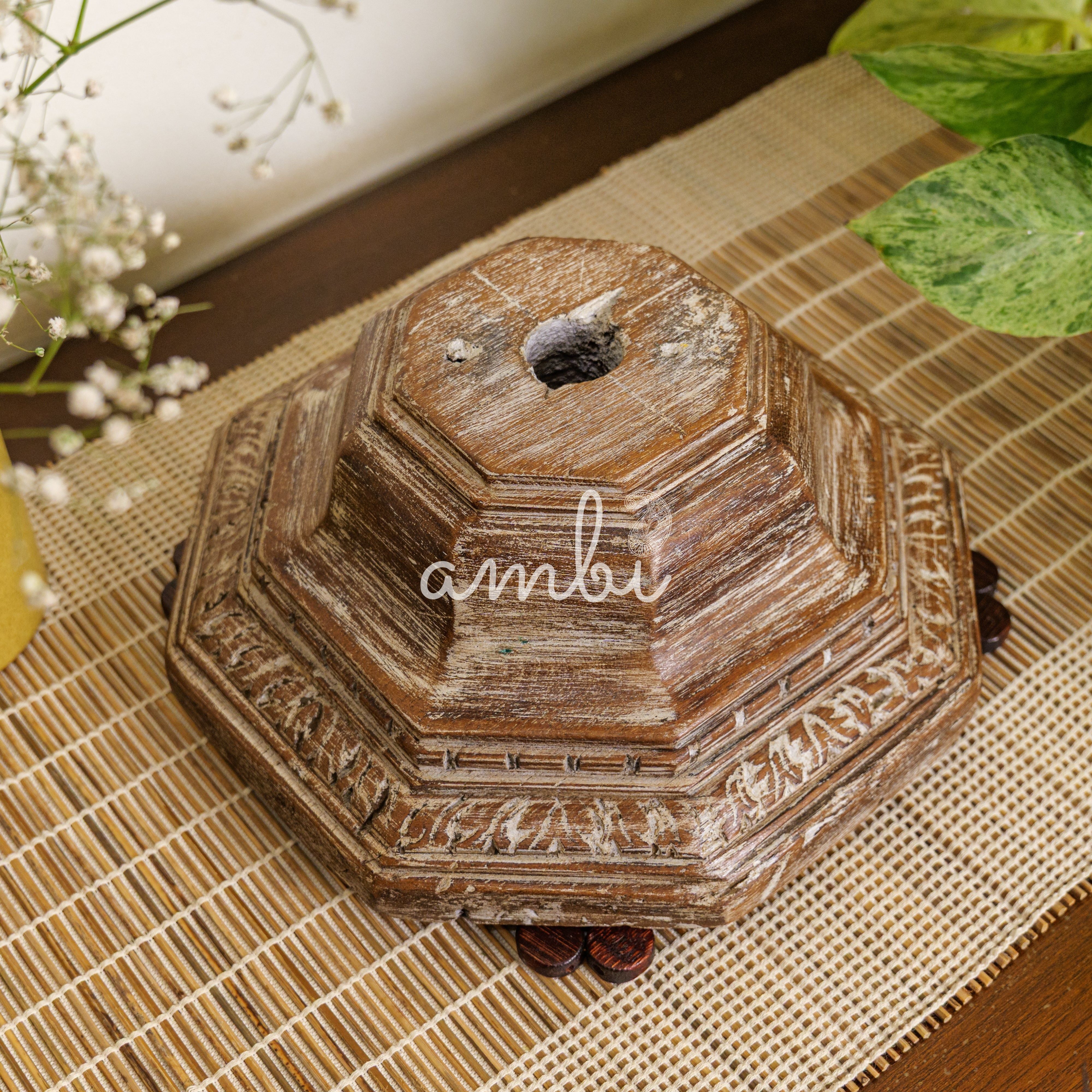 Vintage Candle Stand - Pillar Base - Carved