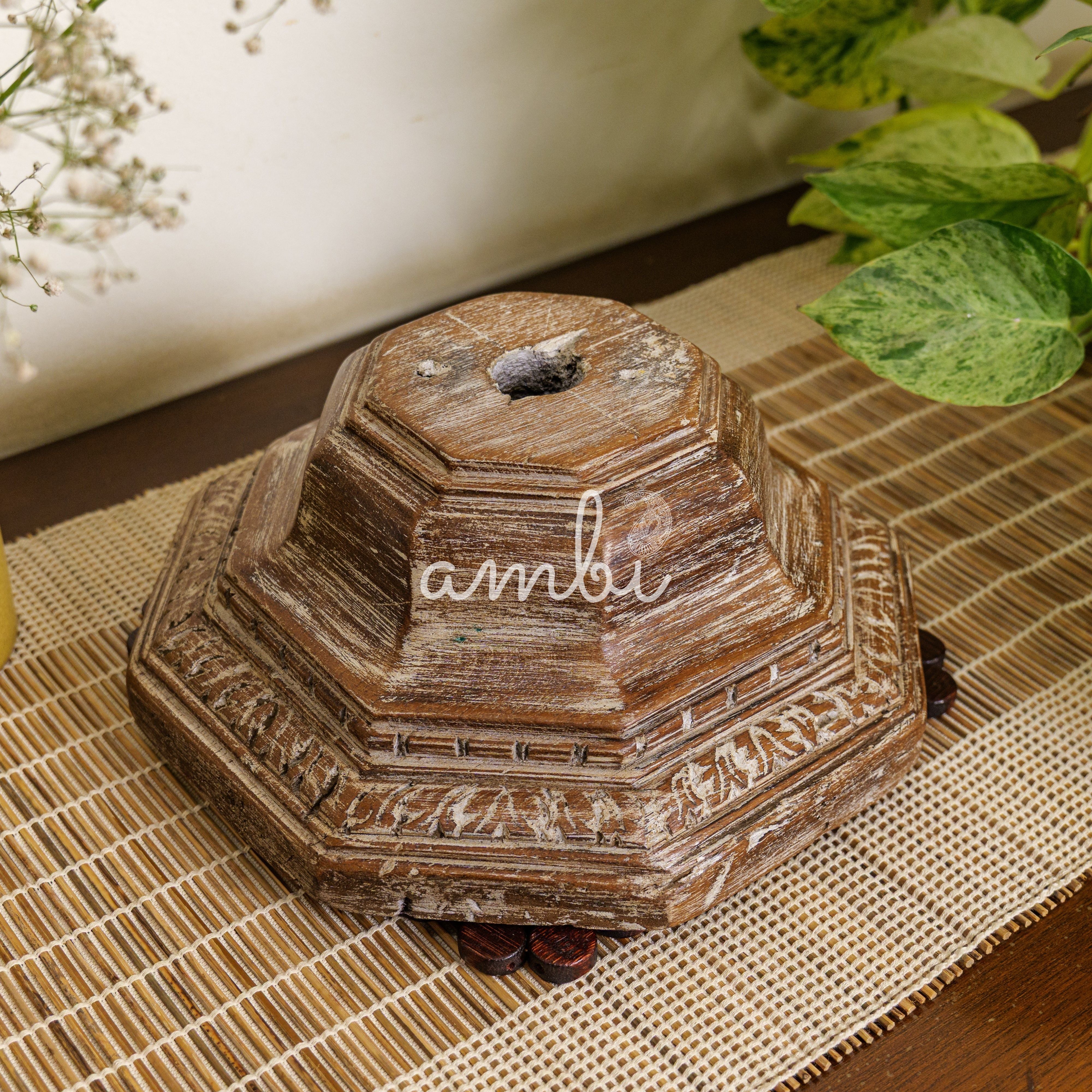 Vintage Candle Stand - Pillar Base - Carved