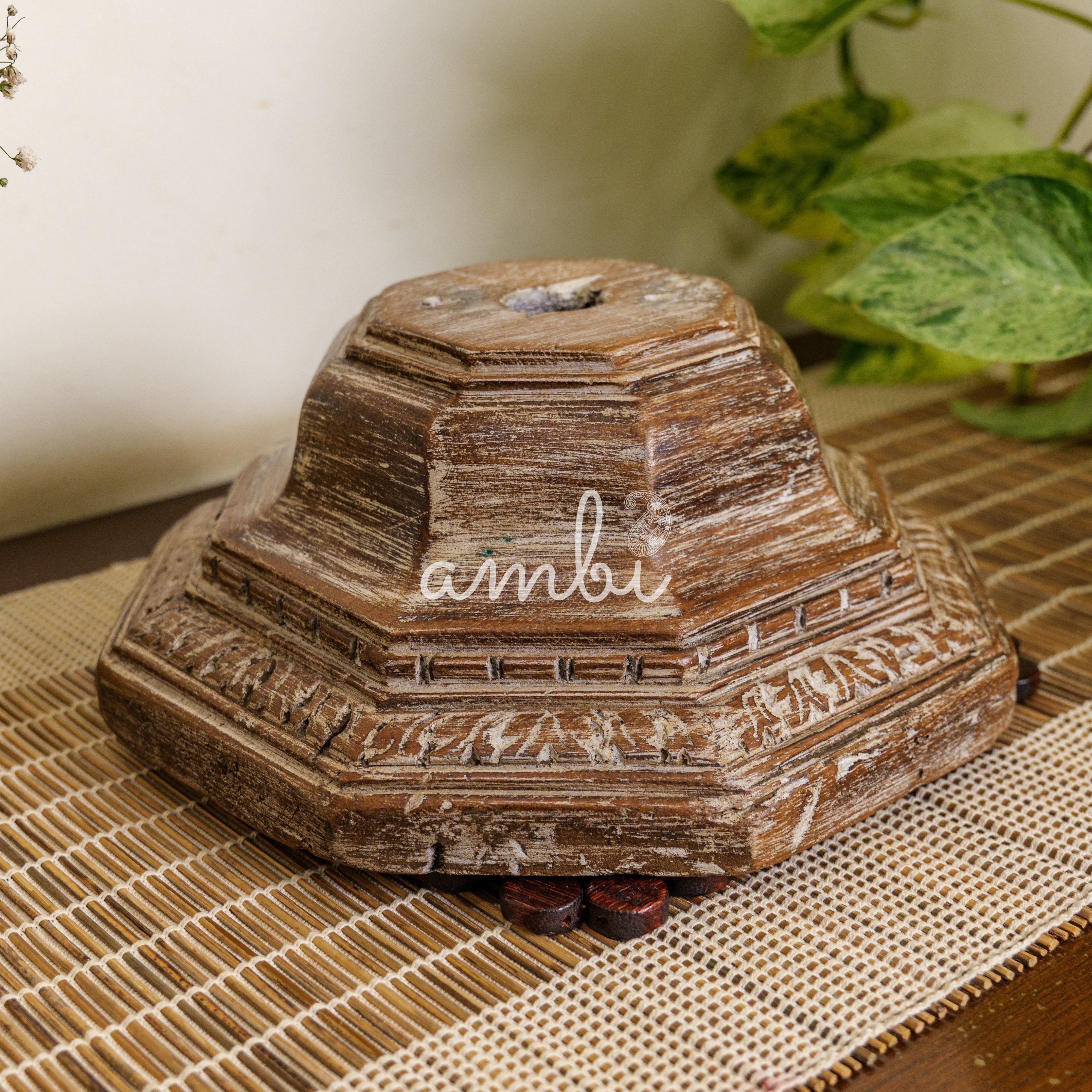 Vintage Candle Stand - Pillar Base - Carved