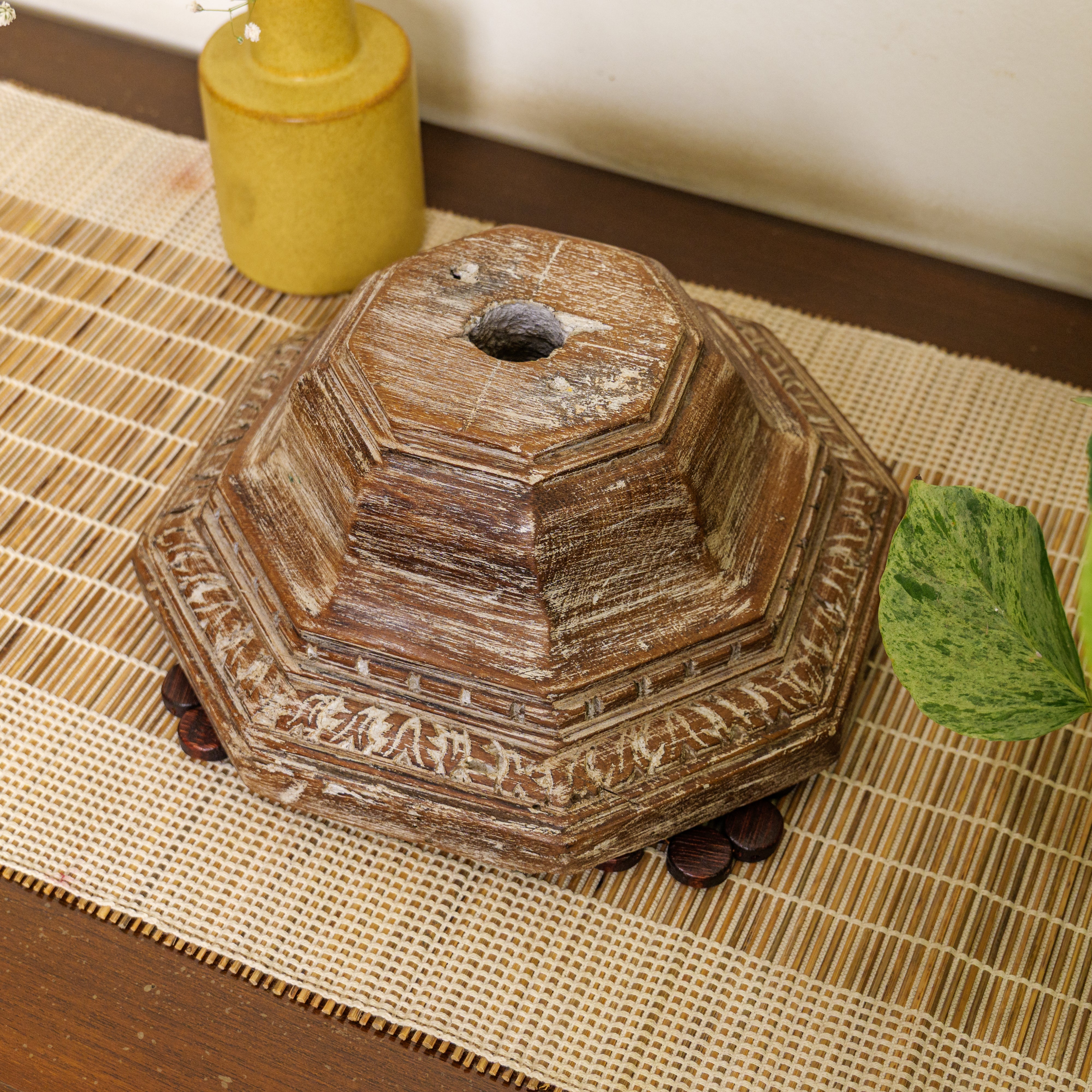 Vintage Candle Stand - Pillar Base - Carved