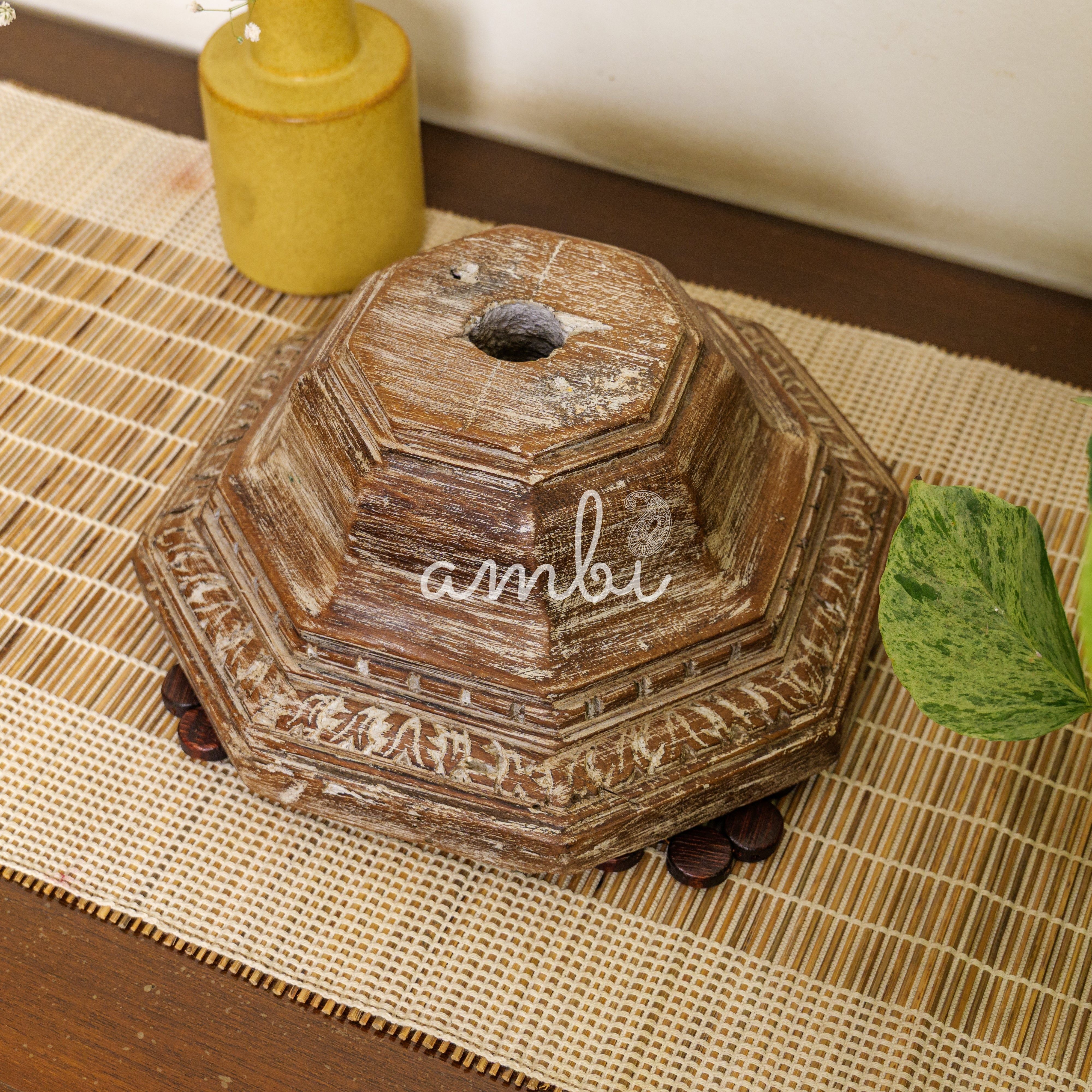 Vintage Candle Stand - Pillar Base - Carved