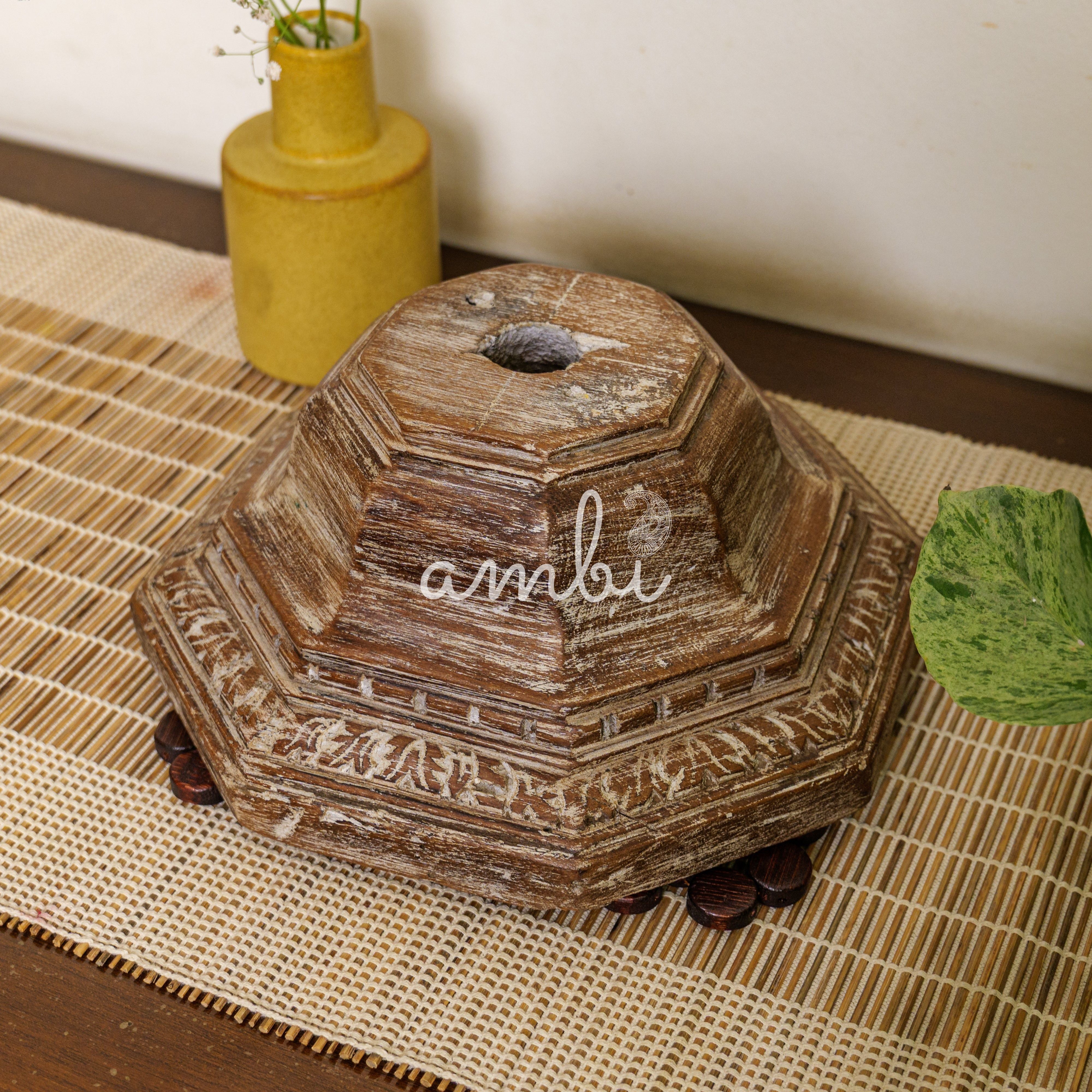 Vintage Candle Stand - Pillar Base - Carved