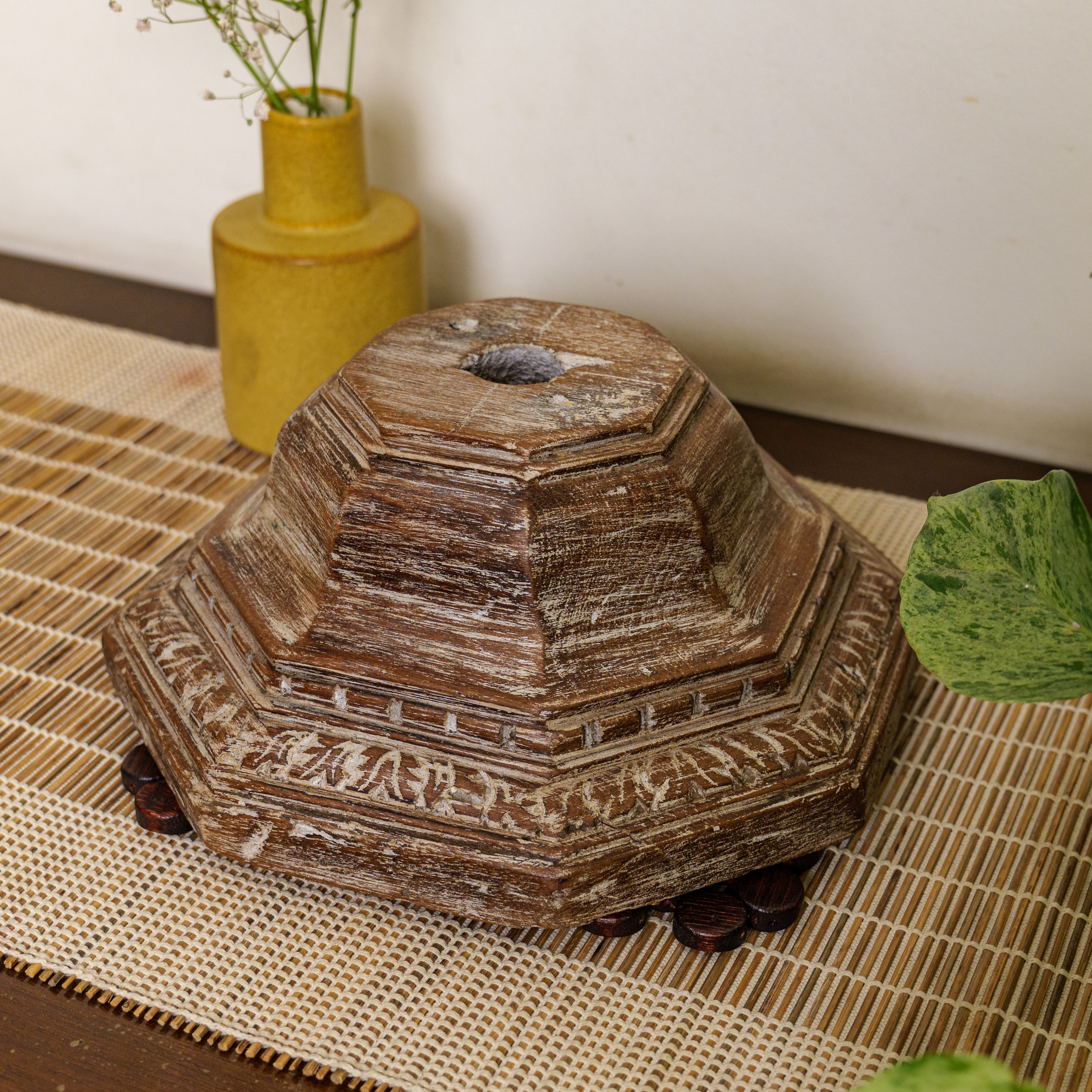 Vintage Candle Stand - Pillar Base - Carved