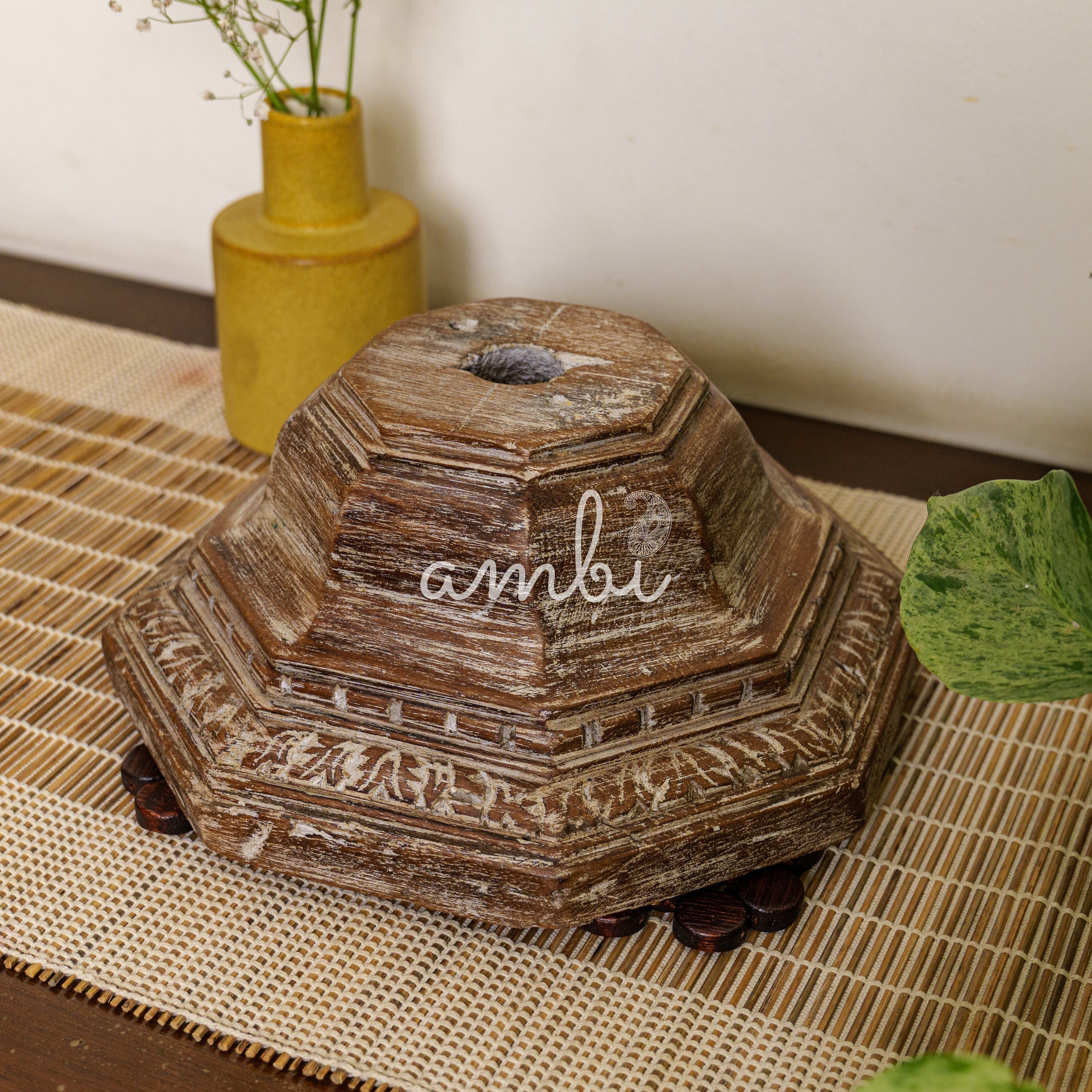 Vintage Candle Stand - Pillar Base - Carved