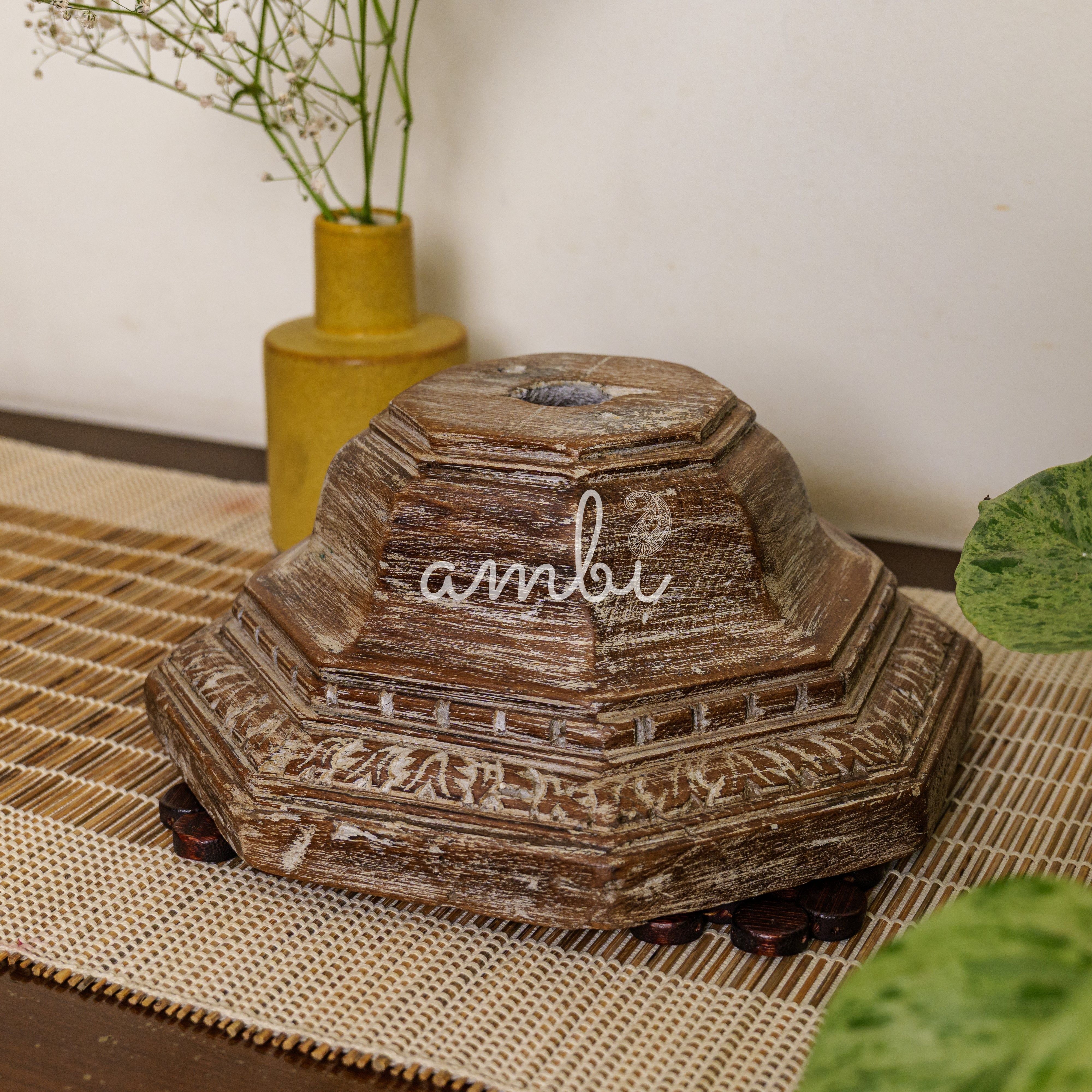 Vintage Candle Stand - Pillar Base - Carved