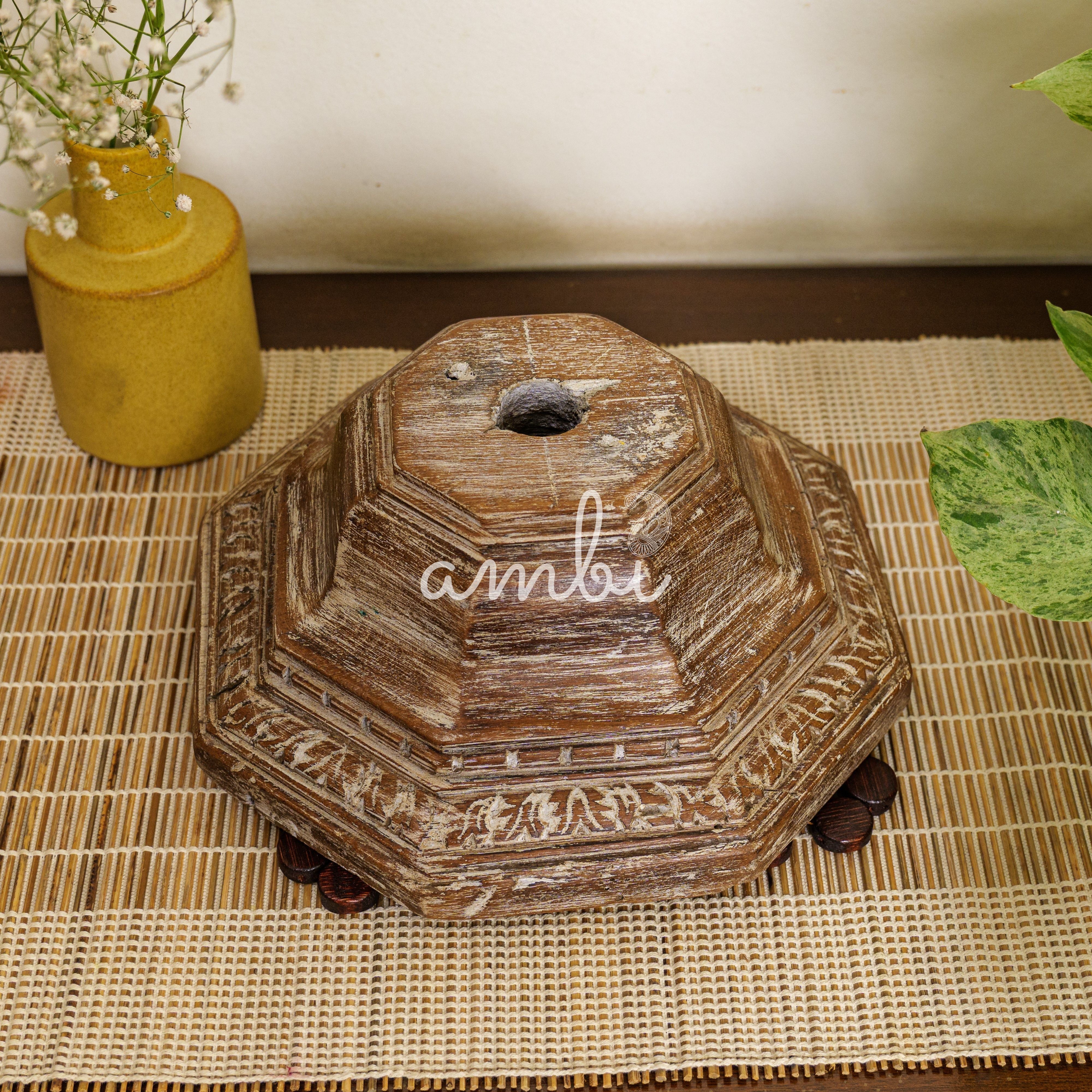 Vintage Candle Stand - Pillar Base - Carved