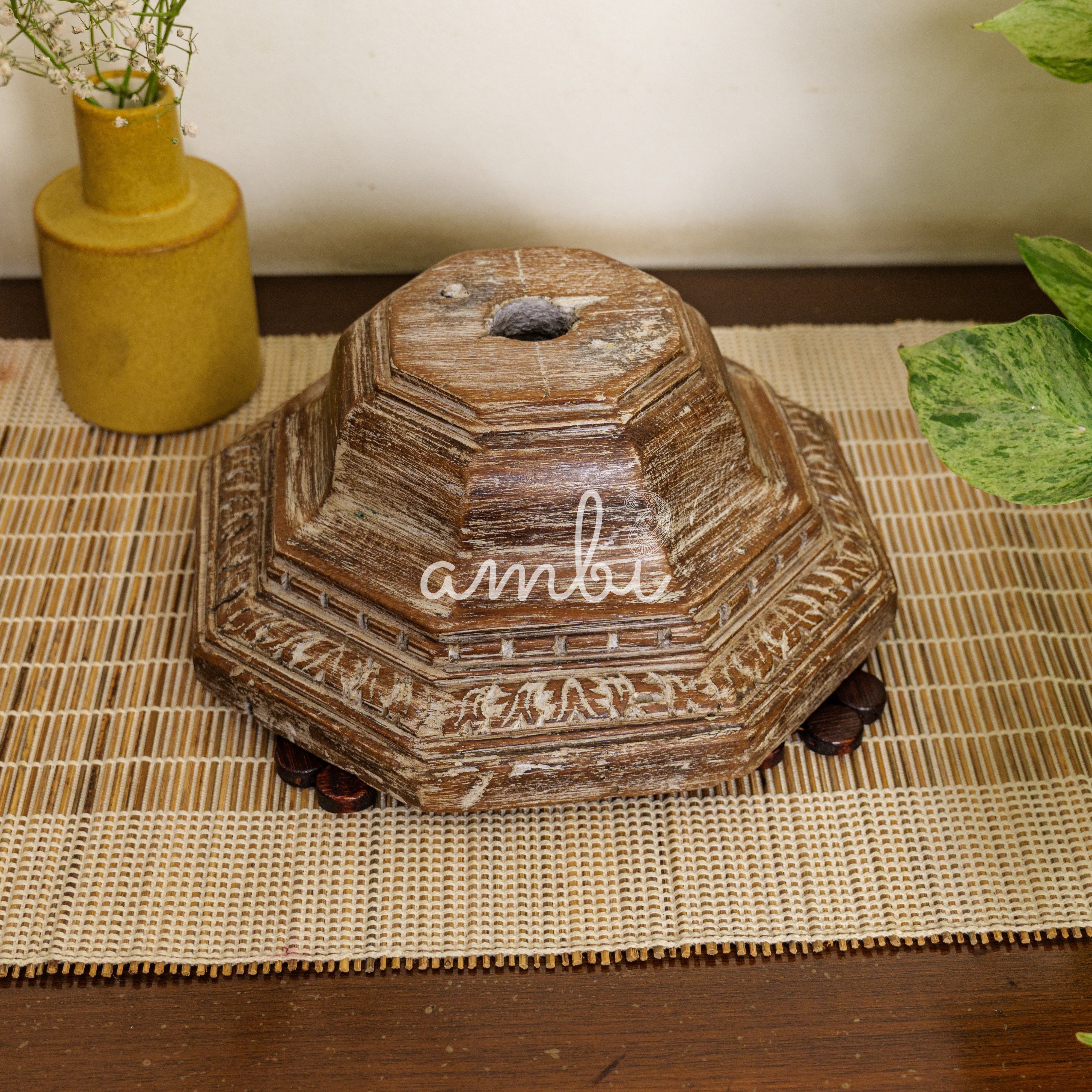 Vintage Candle Stand - Pillar Base - Carved