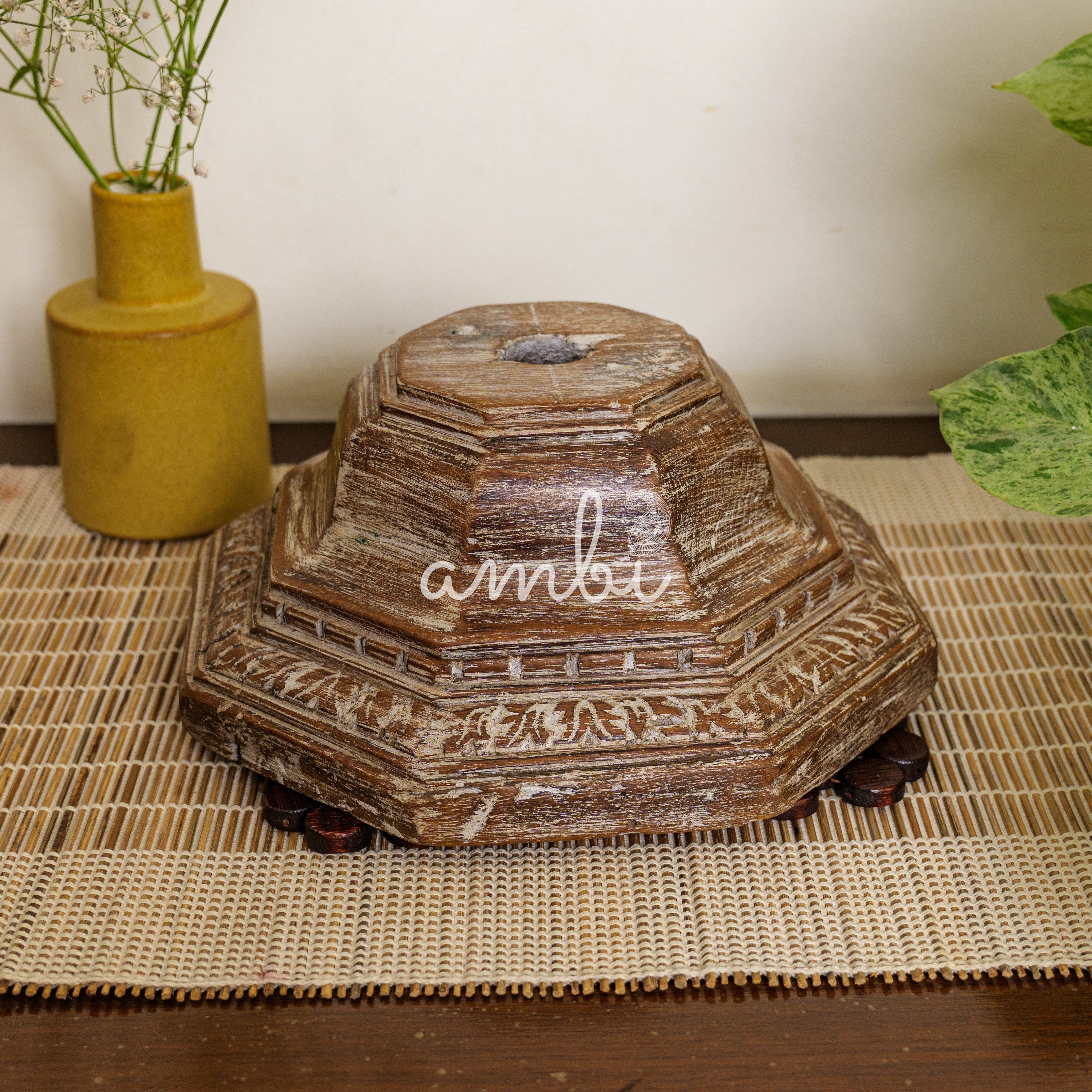 Vintage Candle Stand - Pillar Base - Carved