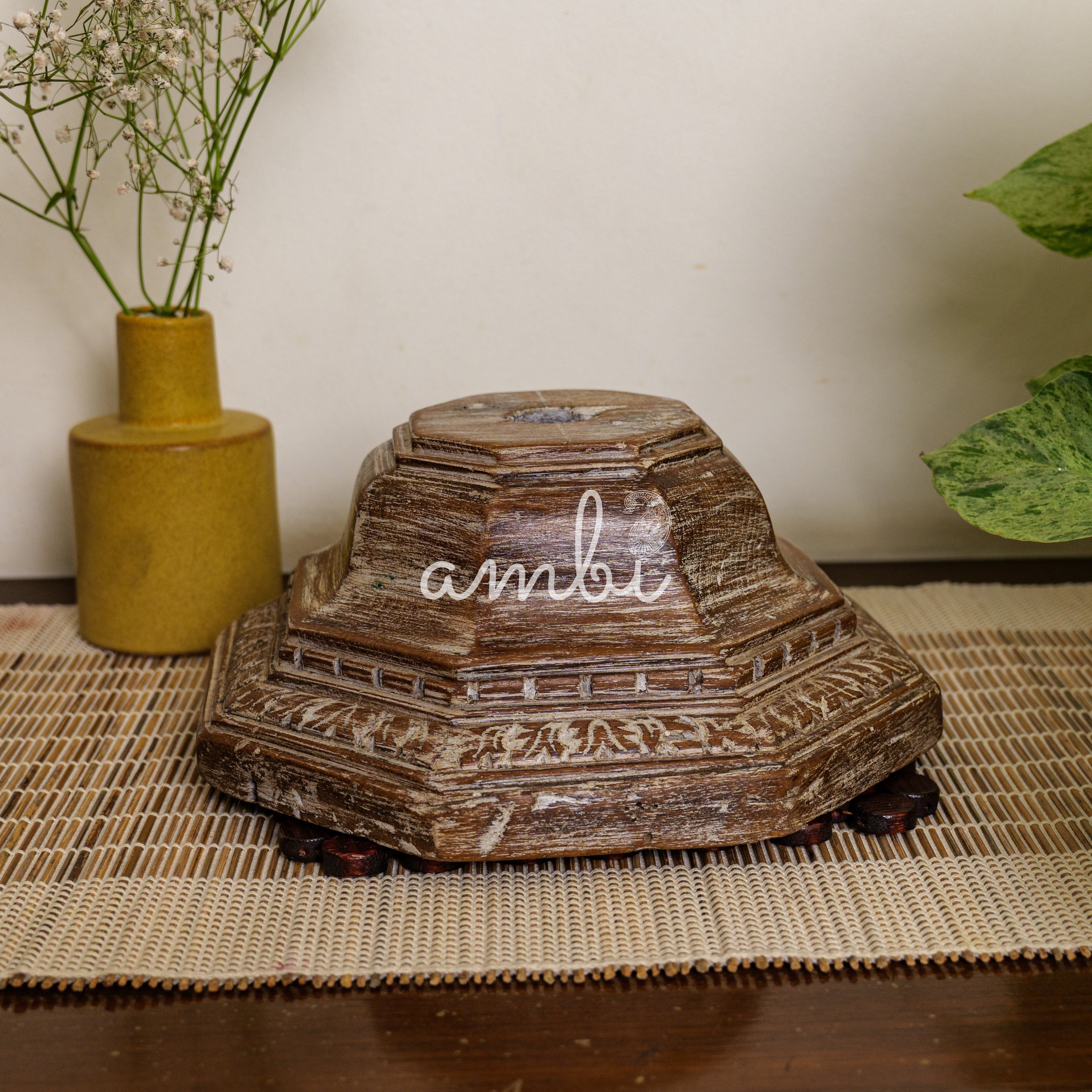 Vintage Candle Stand - Pillar Base - Carved