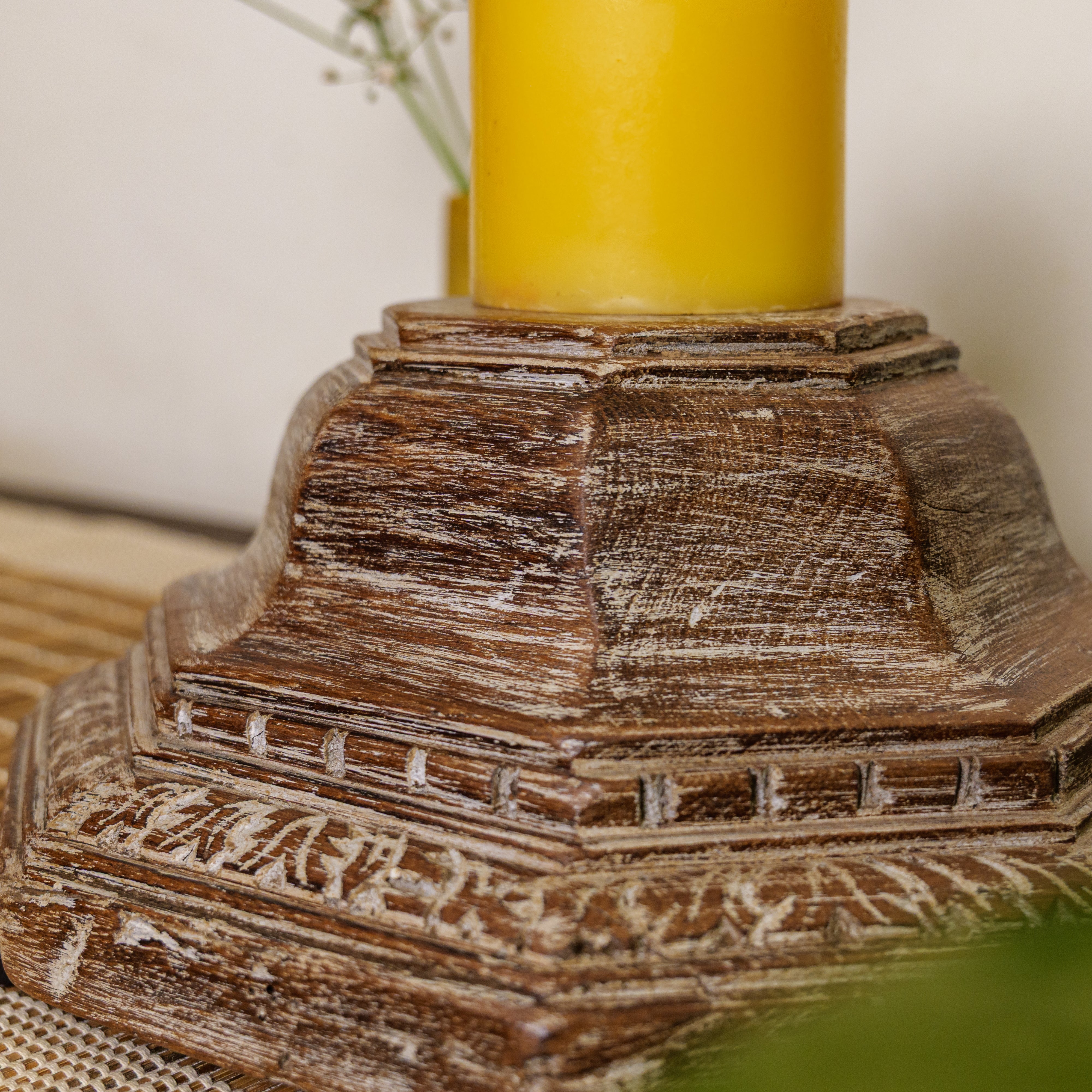 Vintage Candle Stand - Pillar Base - Carved