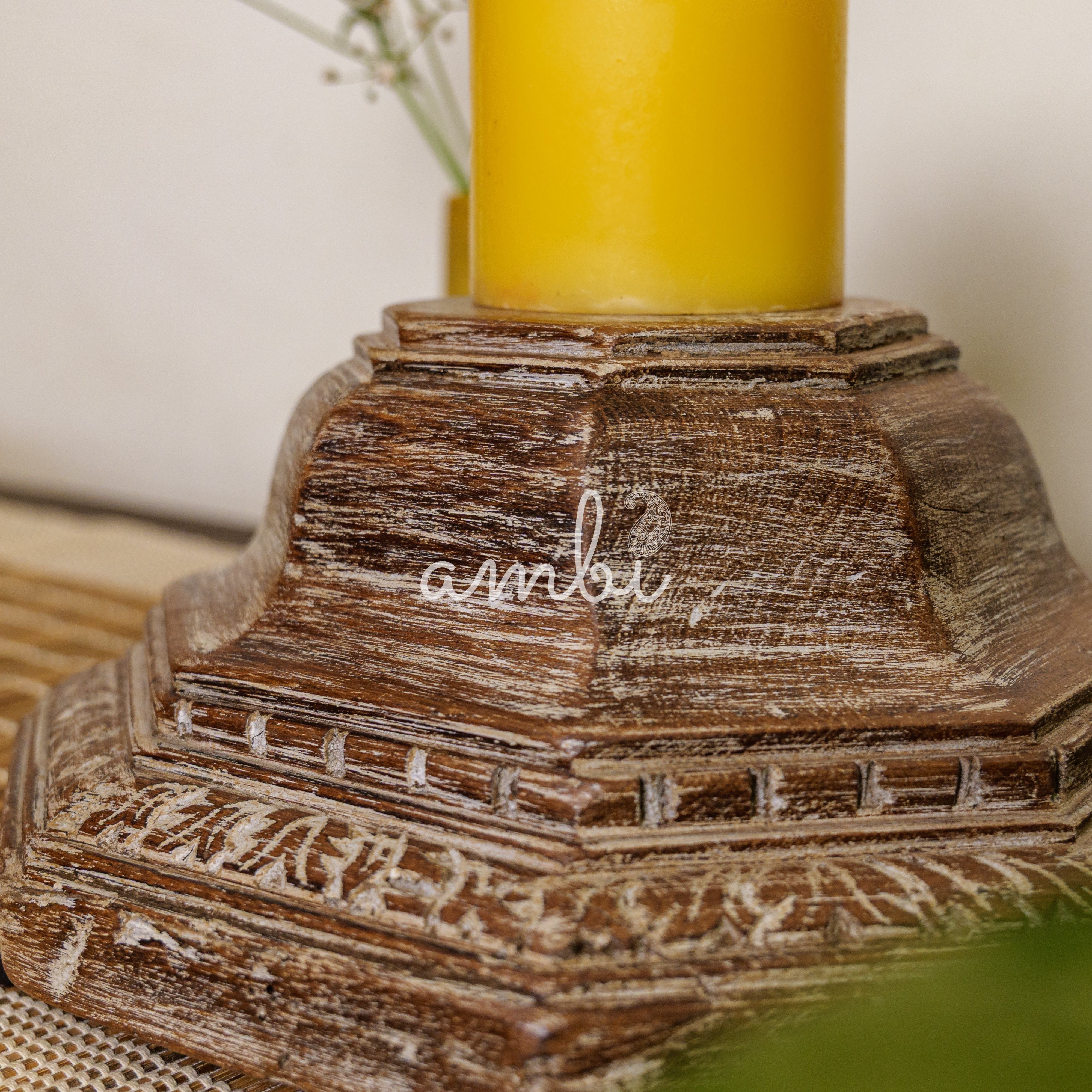 Vintage Candle Stand - Pillar Base - Carved