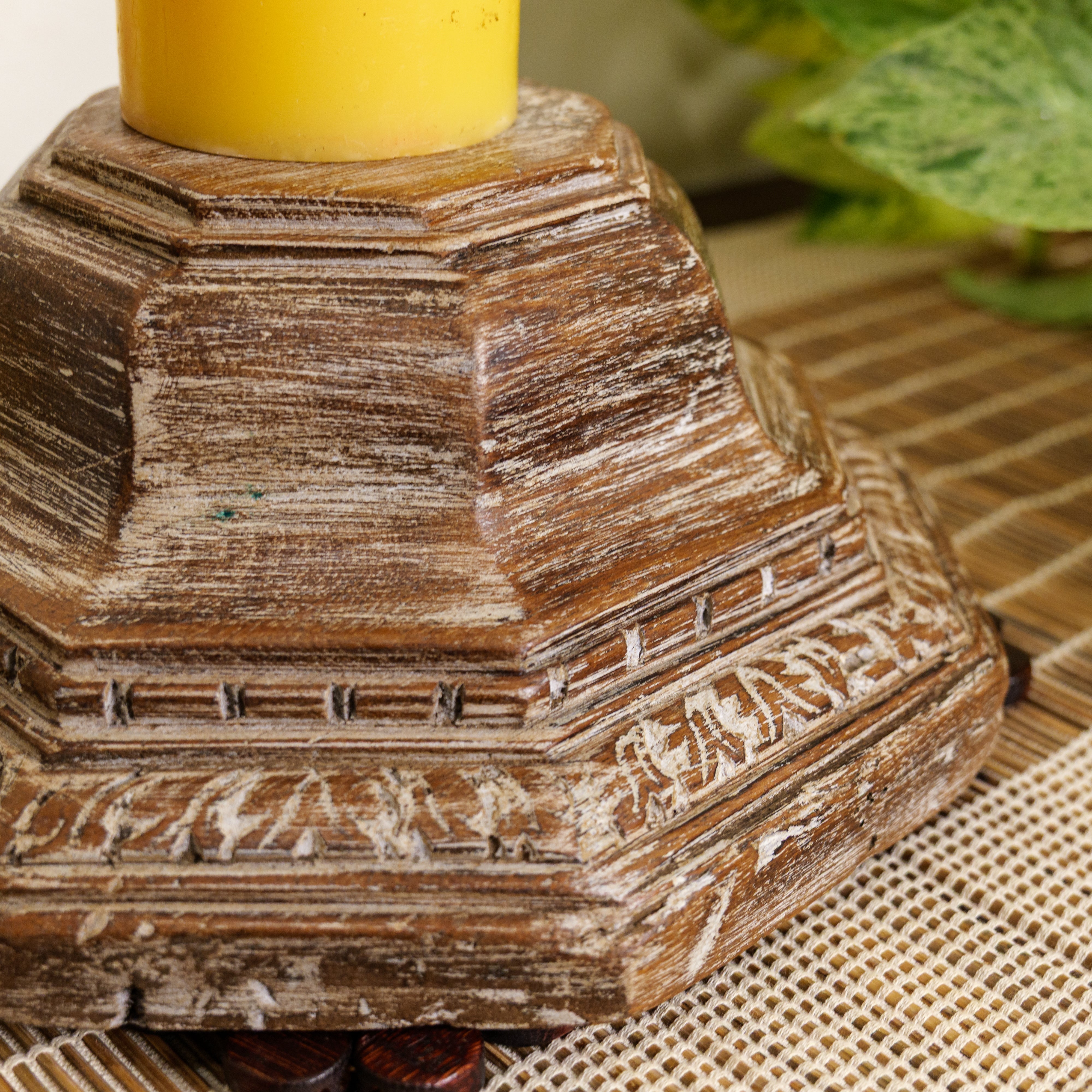 Vintage Candle Stand - Pillar Base - Carved