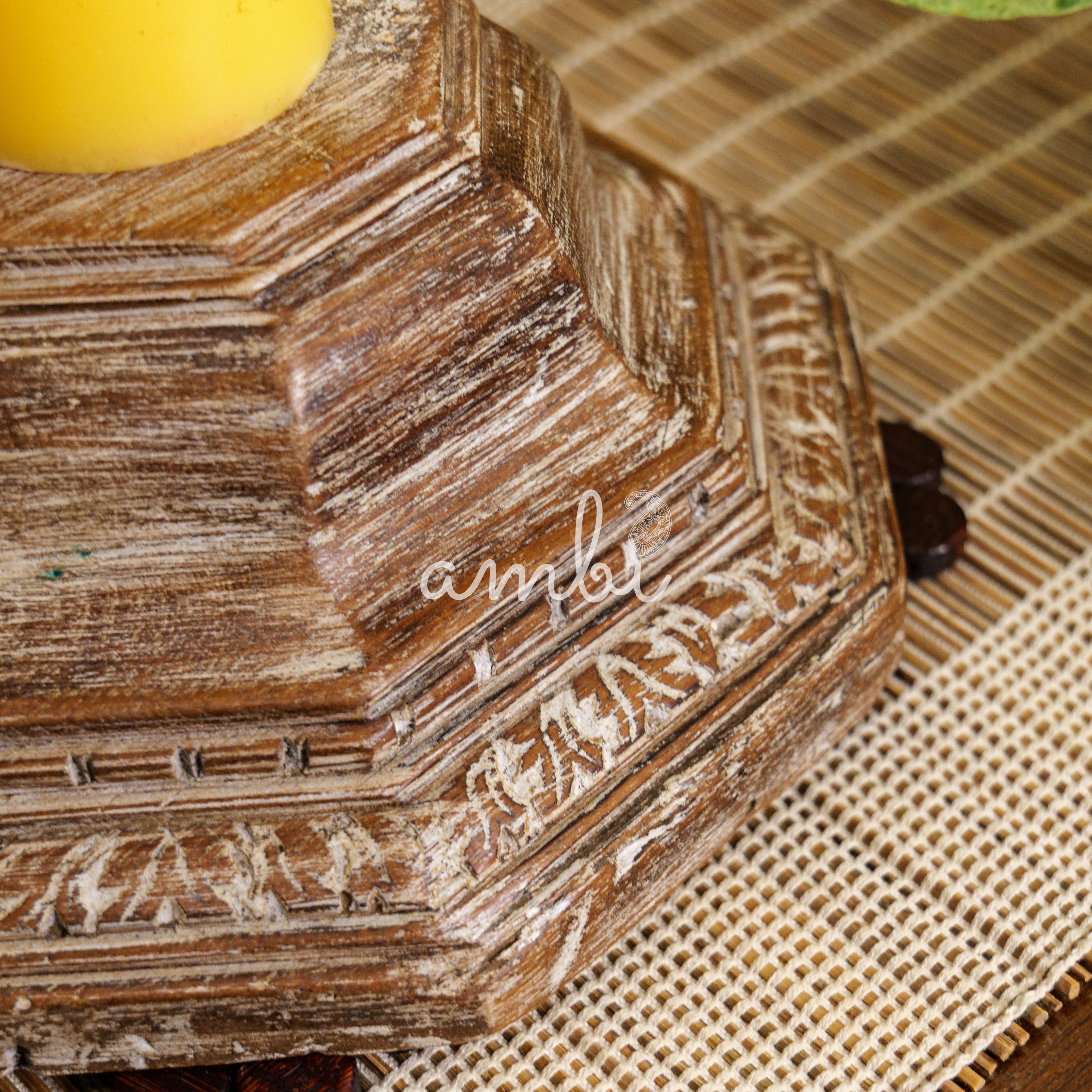 Vintage Candle Stand - Pillar Base - Carved