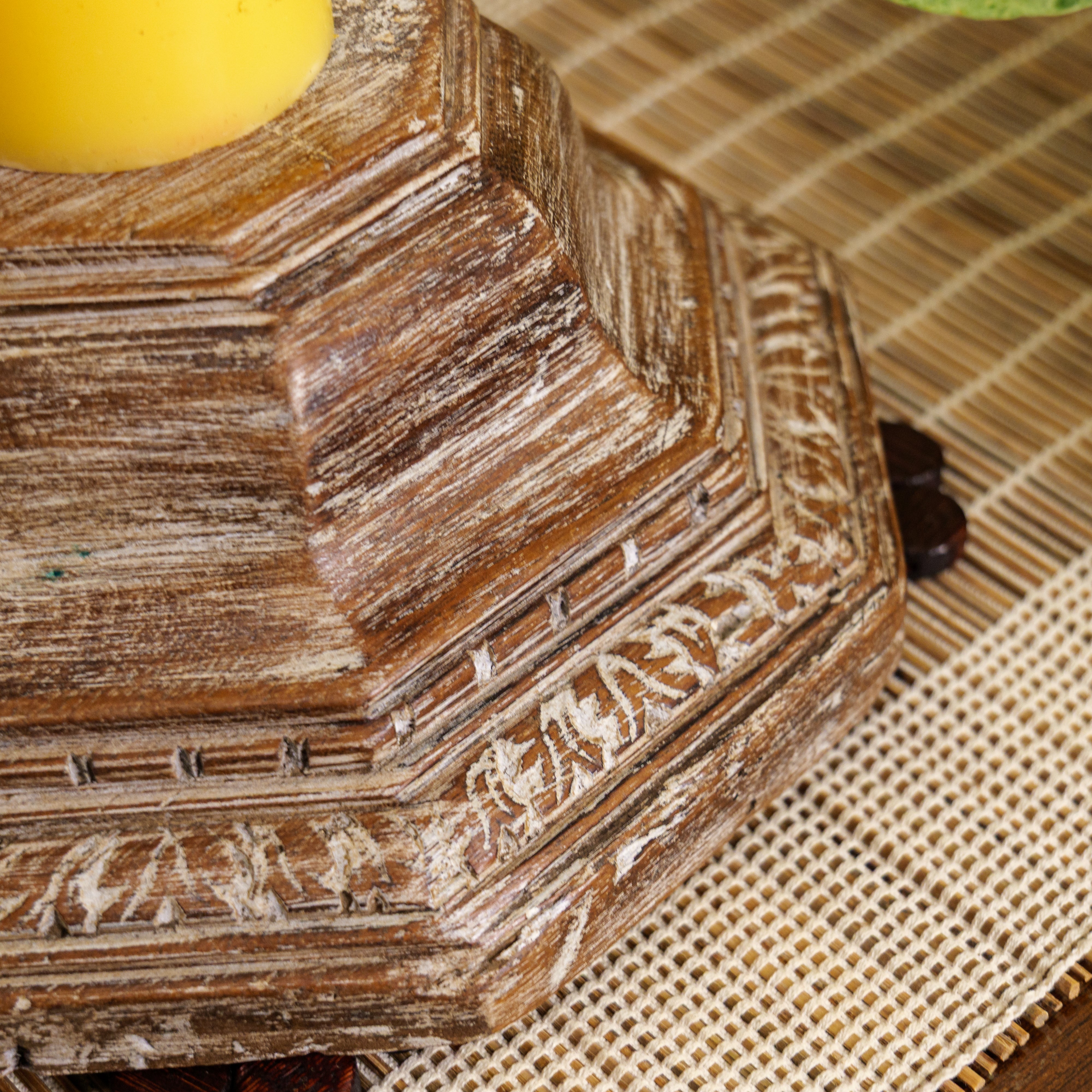 Vintage Candle Stand - Pillar Base - Carved