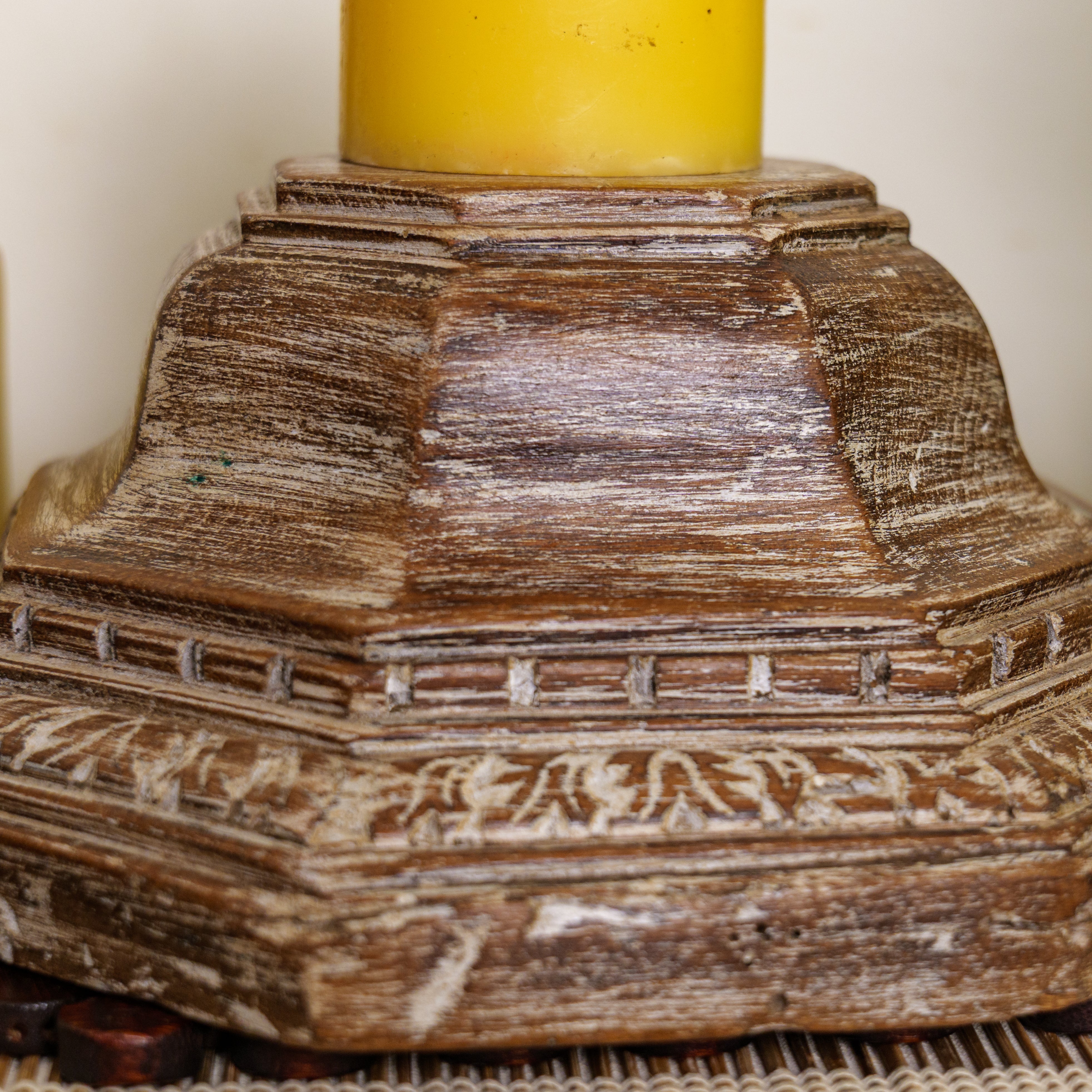 Vintage Candle Stand - Pillar Base - Carved