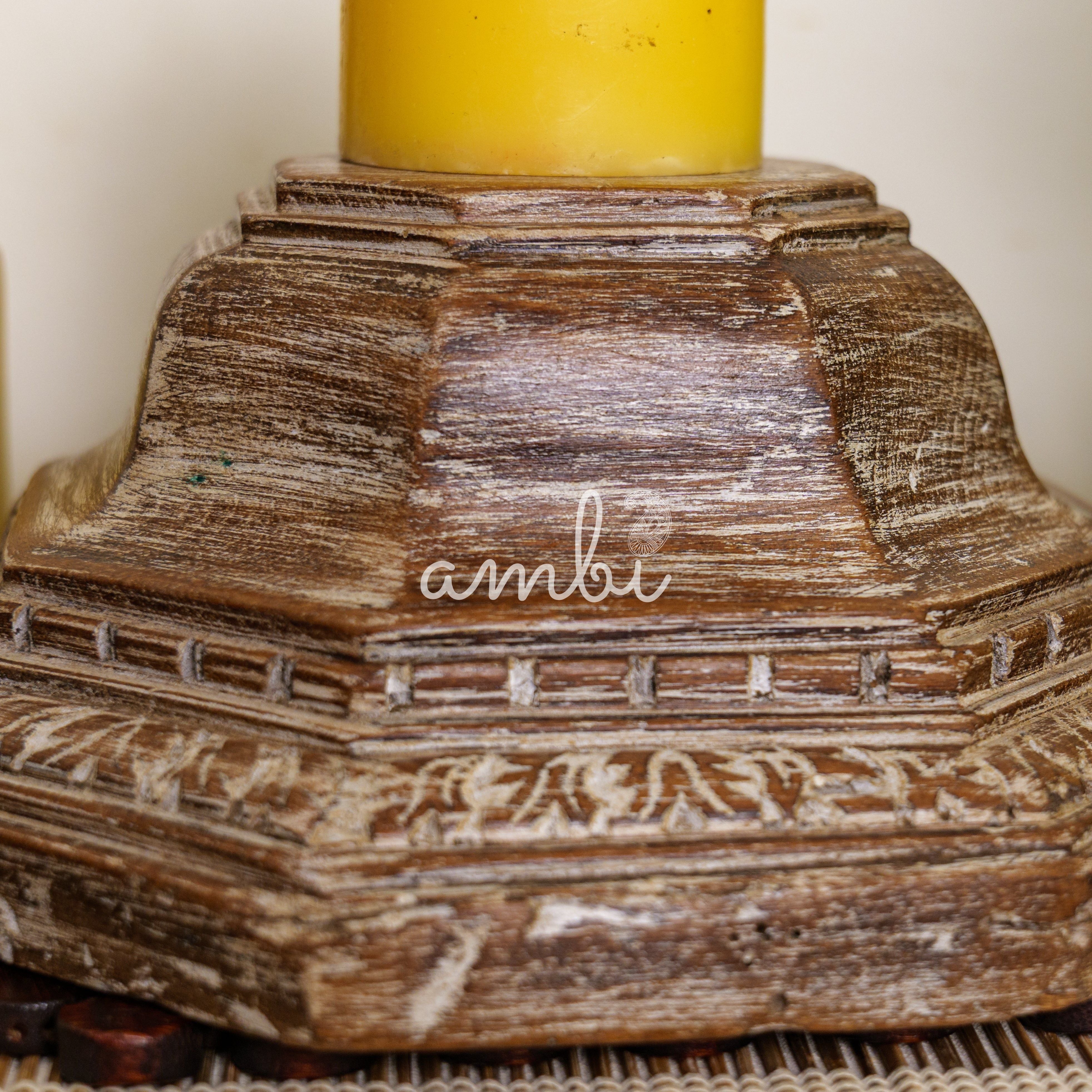 Vintage Candle Stand - Pillar Base - Carved