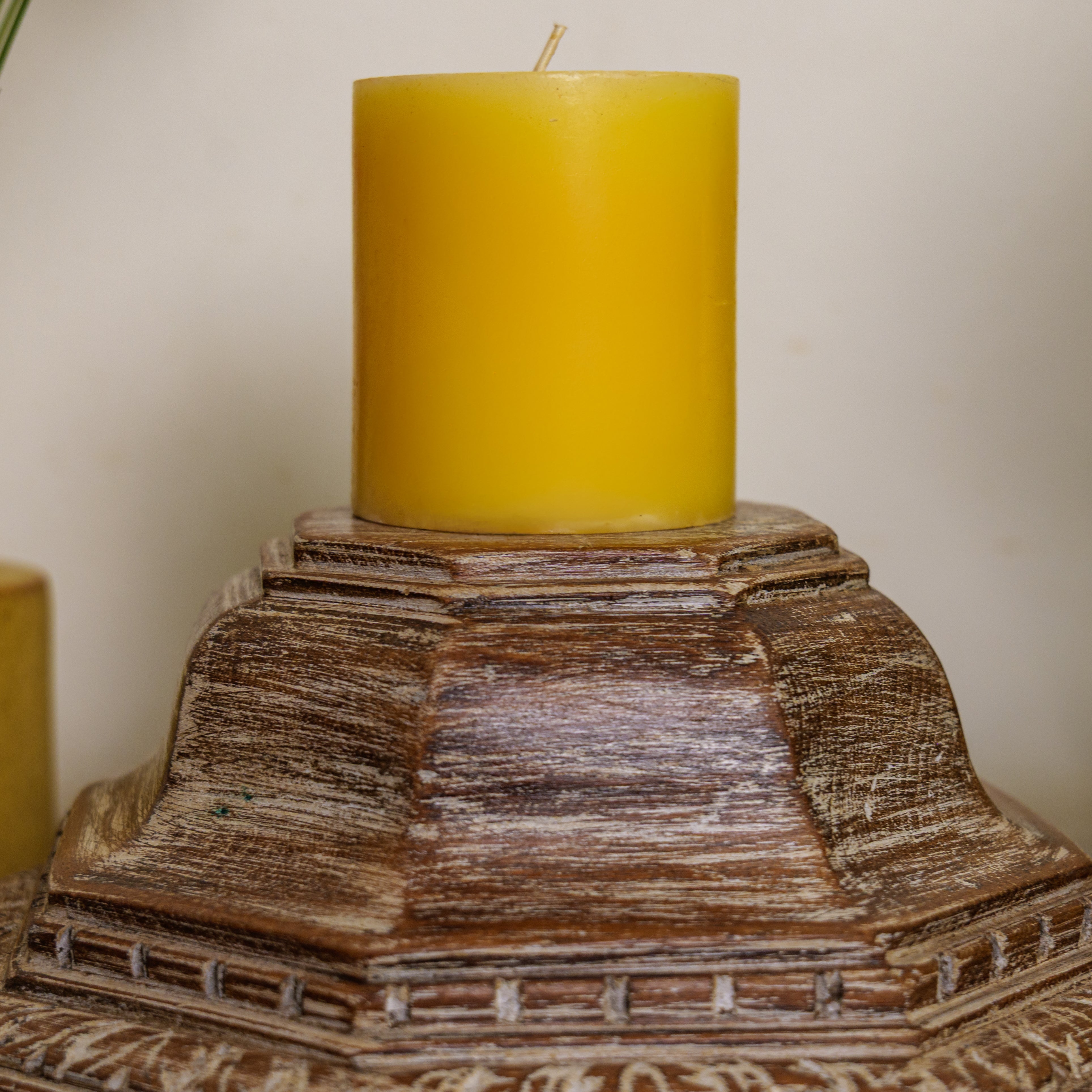 Vintage Candle Stand - Pillar Base - Carved