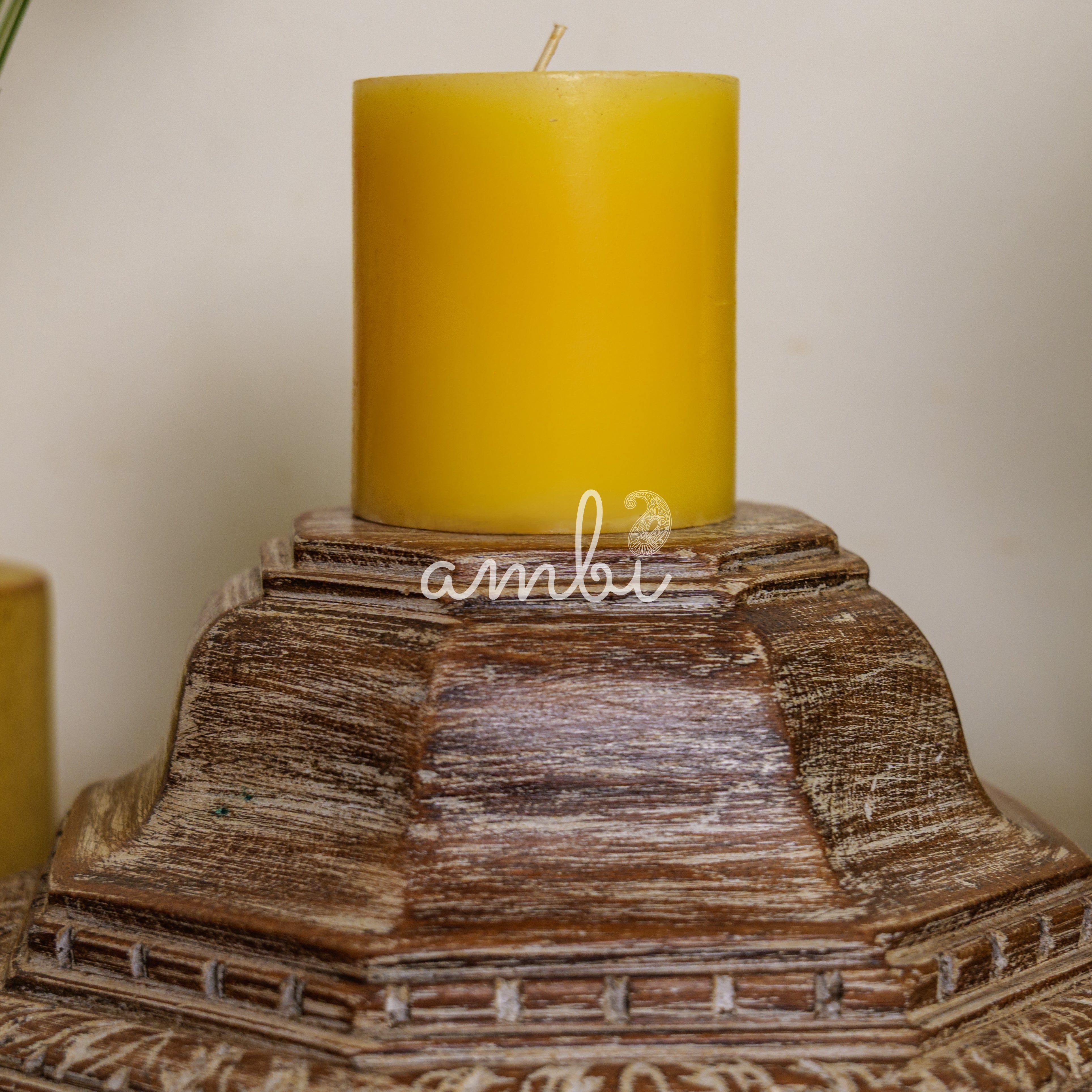 Vintage Candle Stand - Pillar Base - Carved