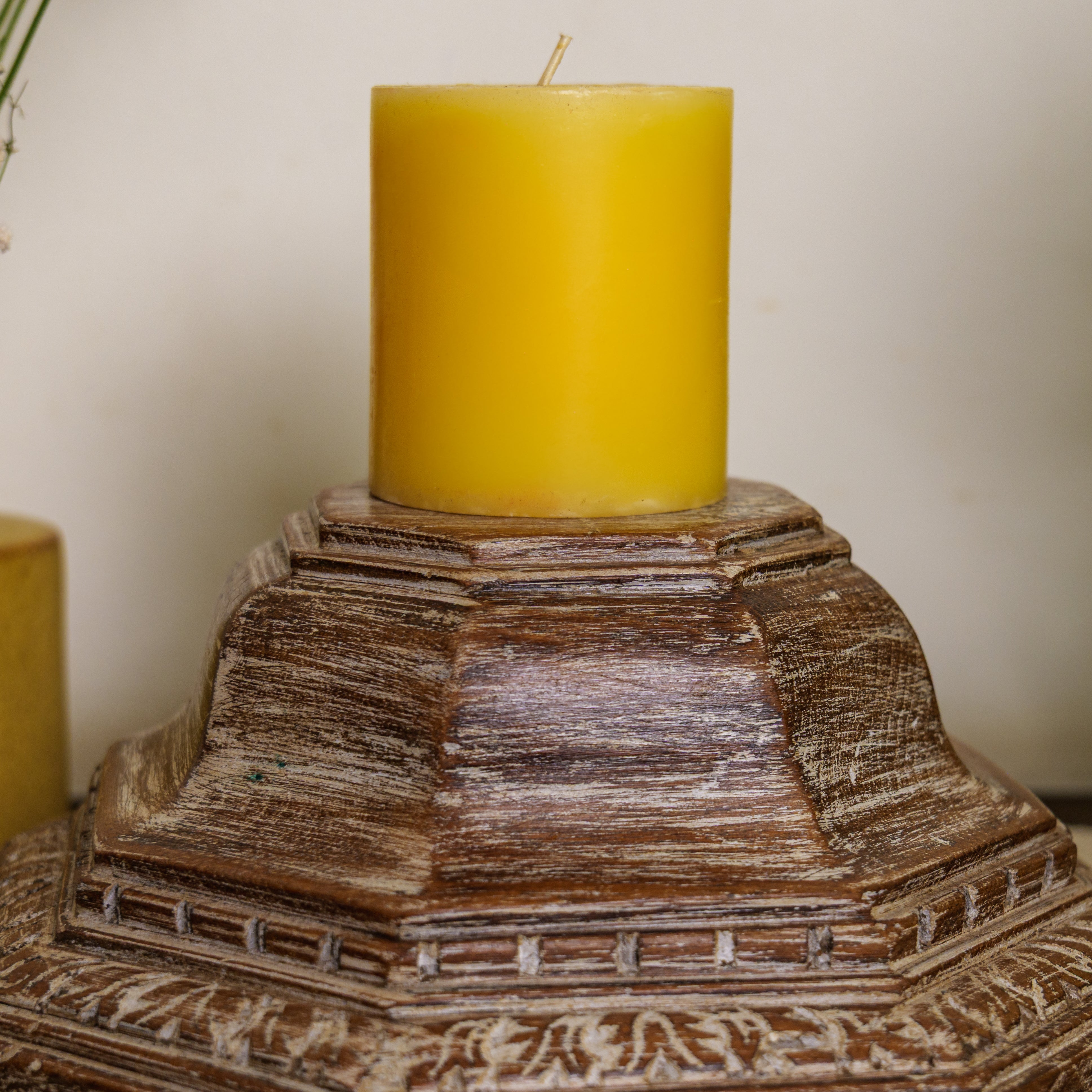 Vintage Candle Stand - Pillar Base - Carved