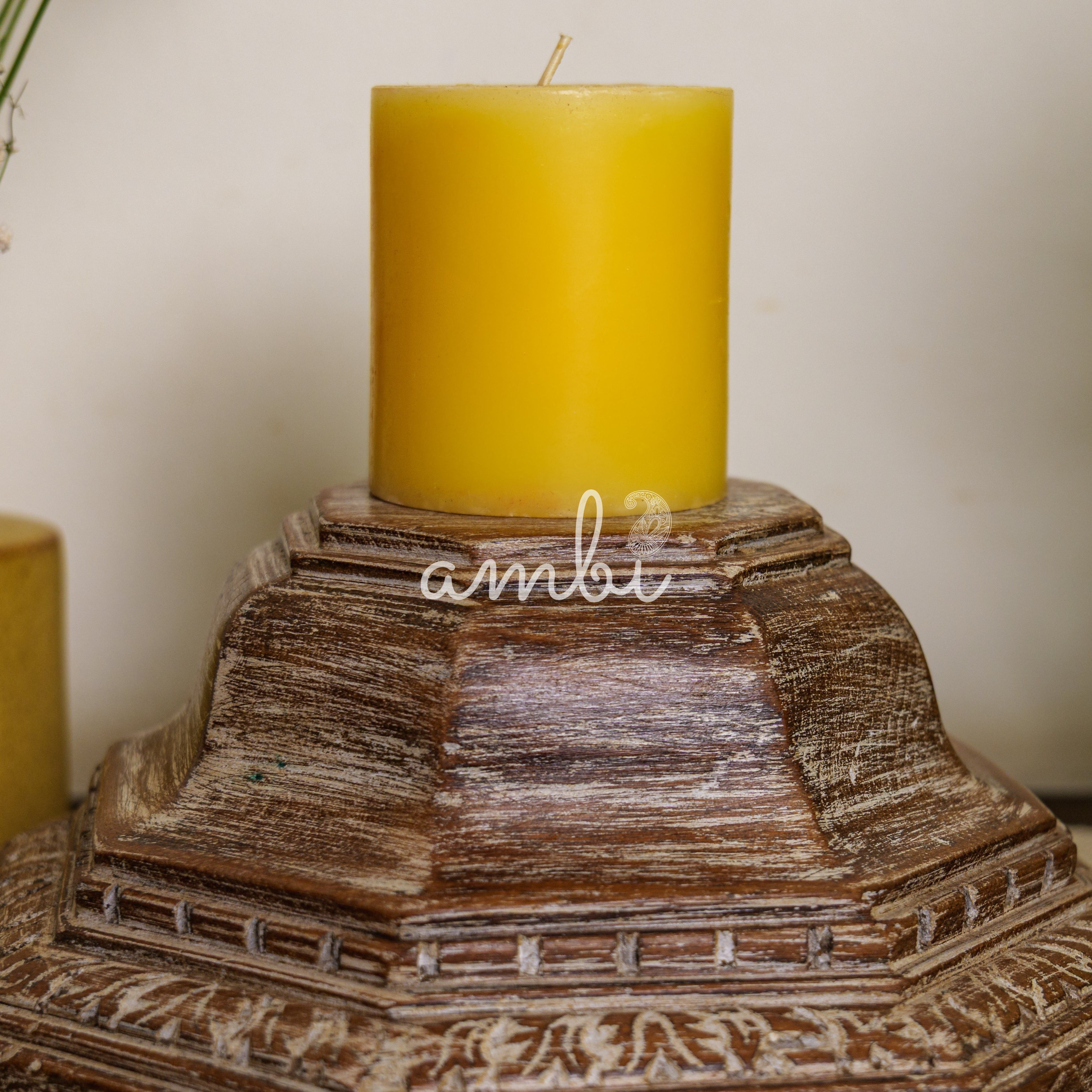 Vintage Candle Stand - Pillar Base - Carved