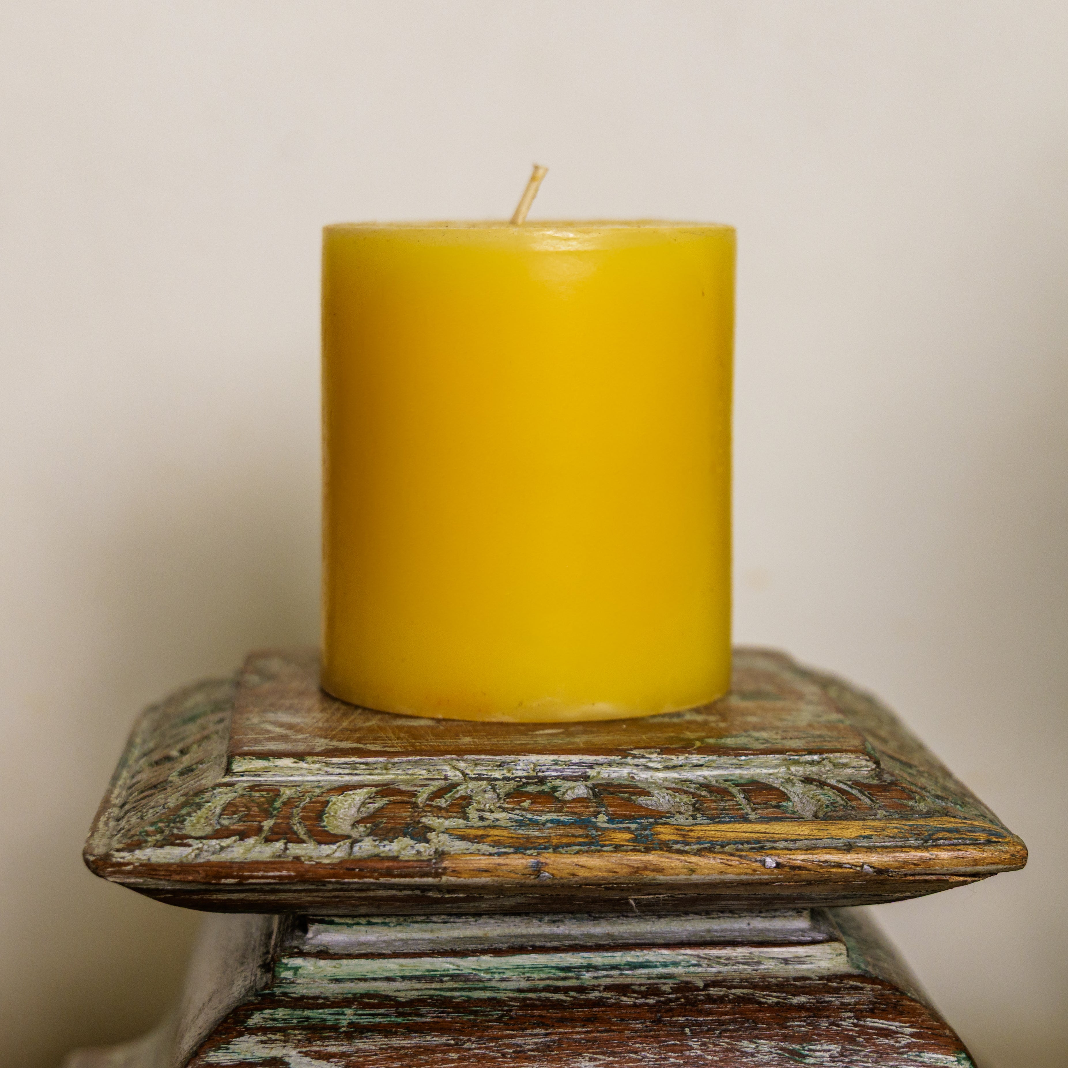 Vintage Candle Stand - Pillar Base - Rectangular Carved