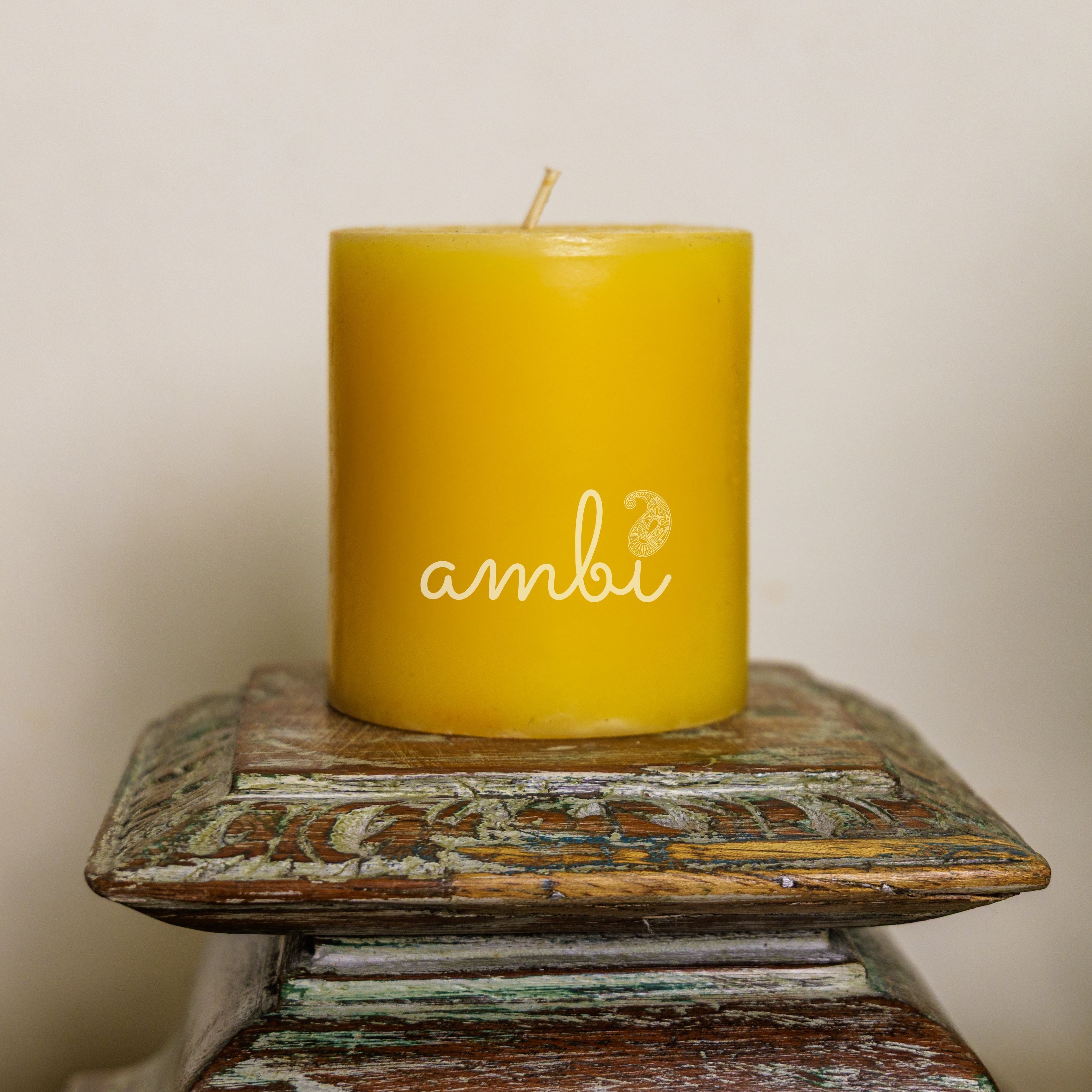 Vintage Candle Stand - Pillar Base - Rectangular Carved