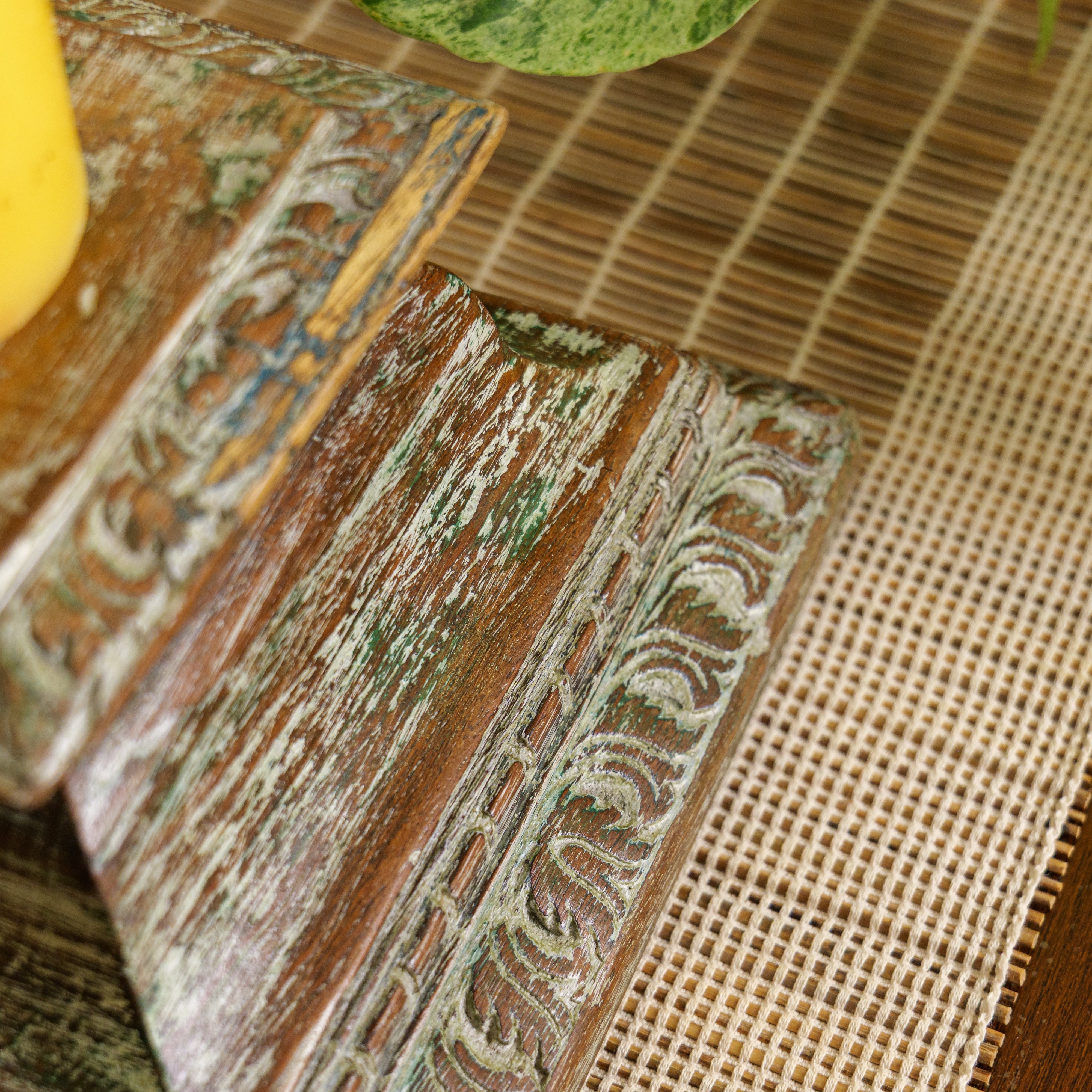 Vintage Candle Stand - Pillar Base - Rectangular Carved