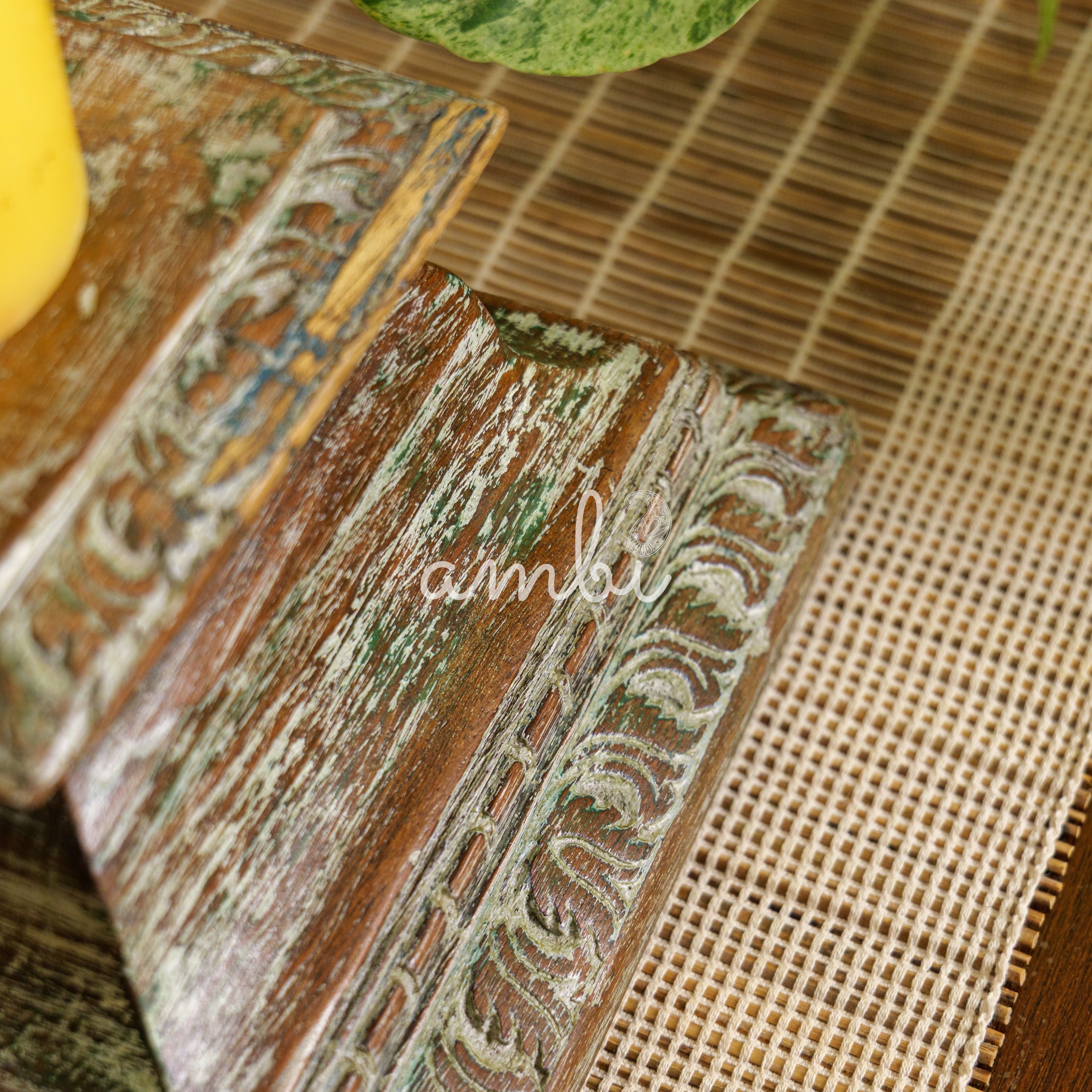 Vintage Candle Stand - Pillar Base - Rectangular Carved