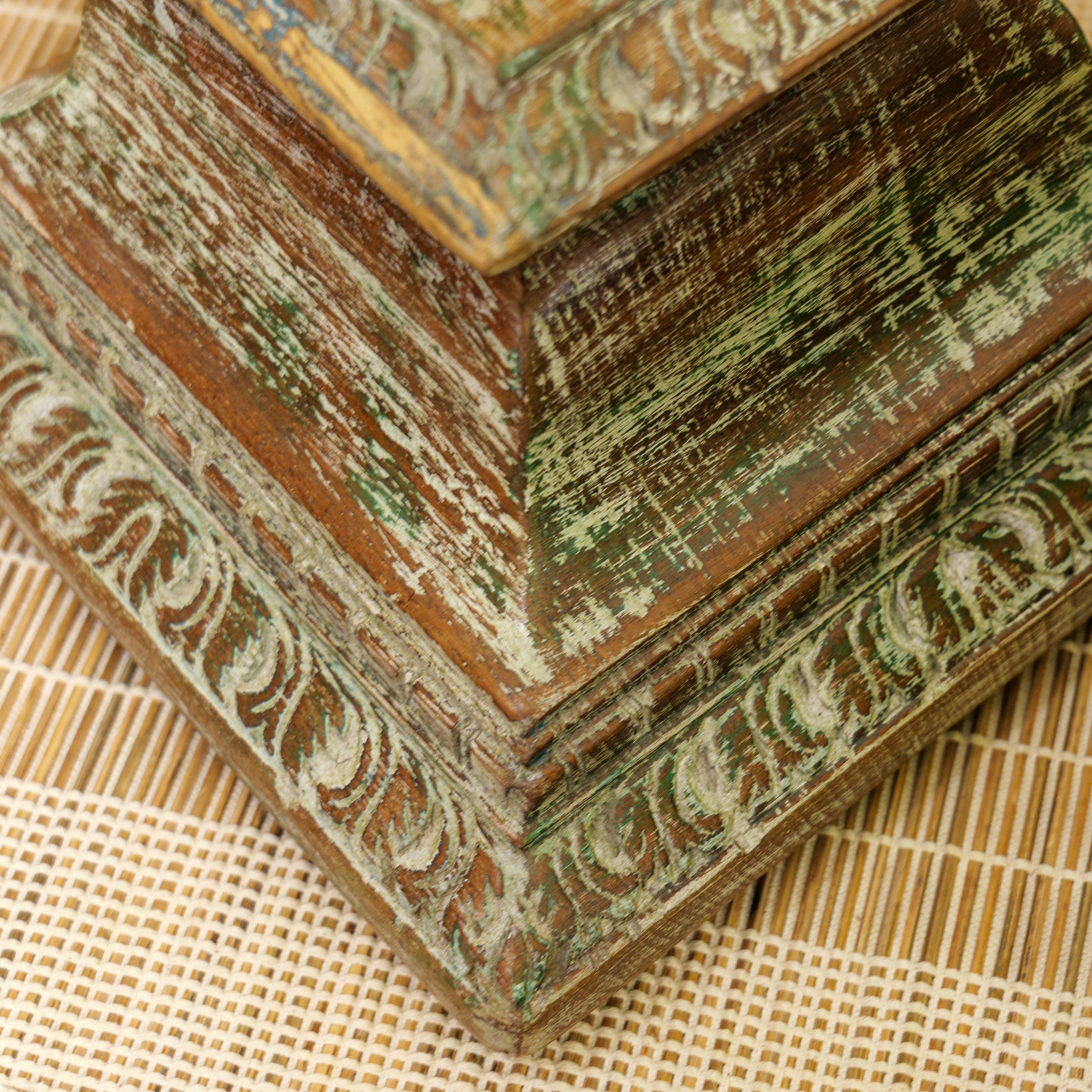 Vintage Candle Stand - Pillar Base - Rectangular Carved