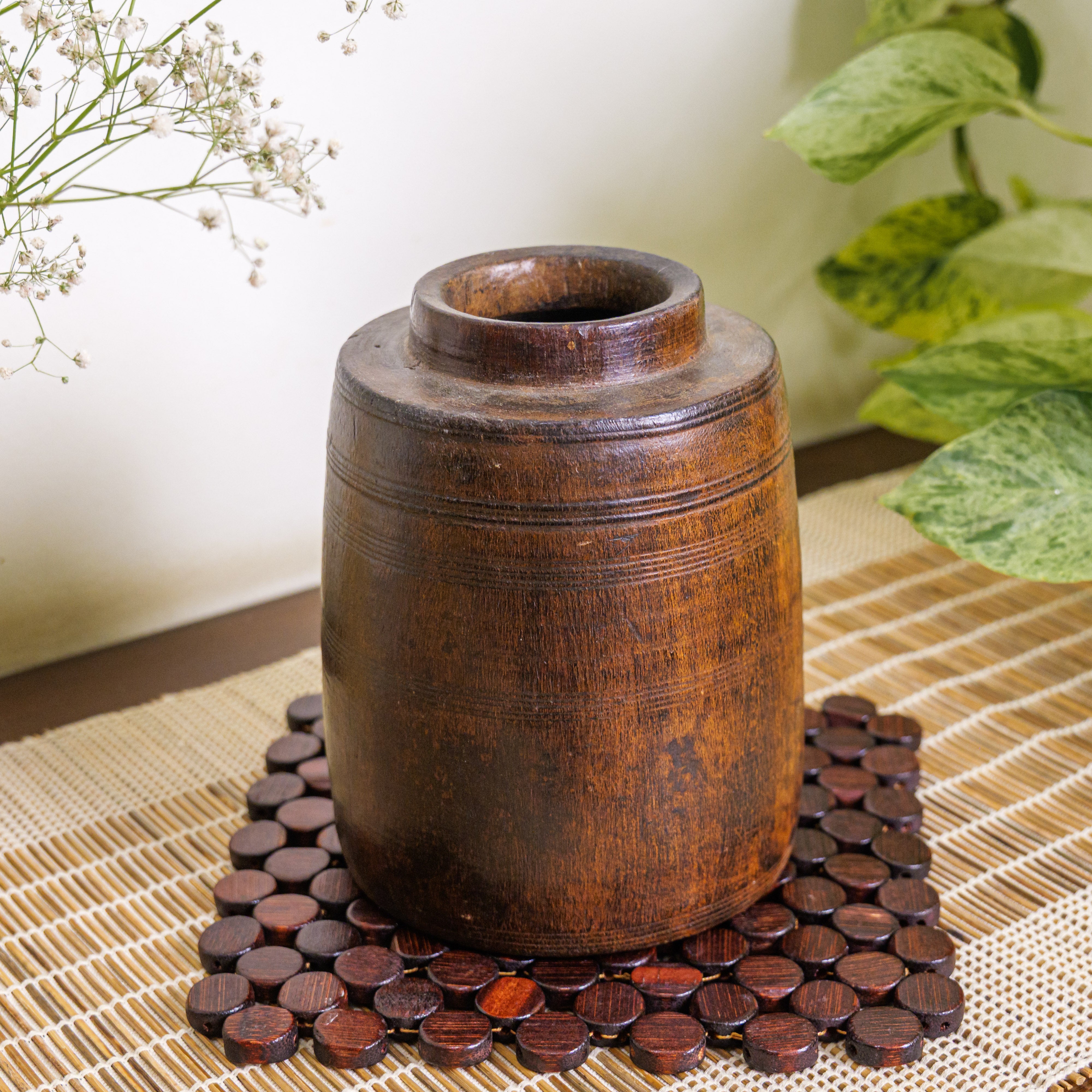 Wooded Vintage Vase / Pot / Planter
