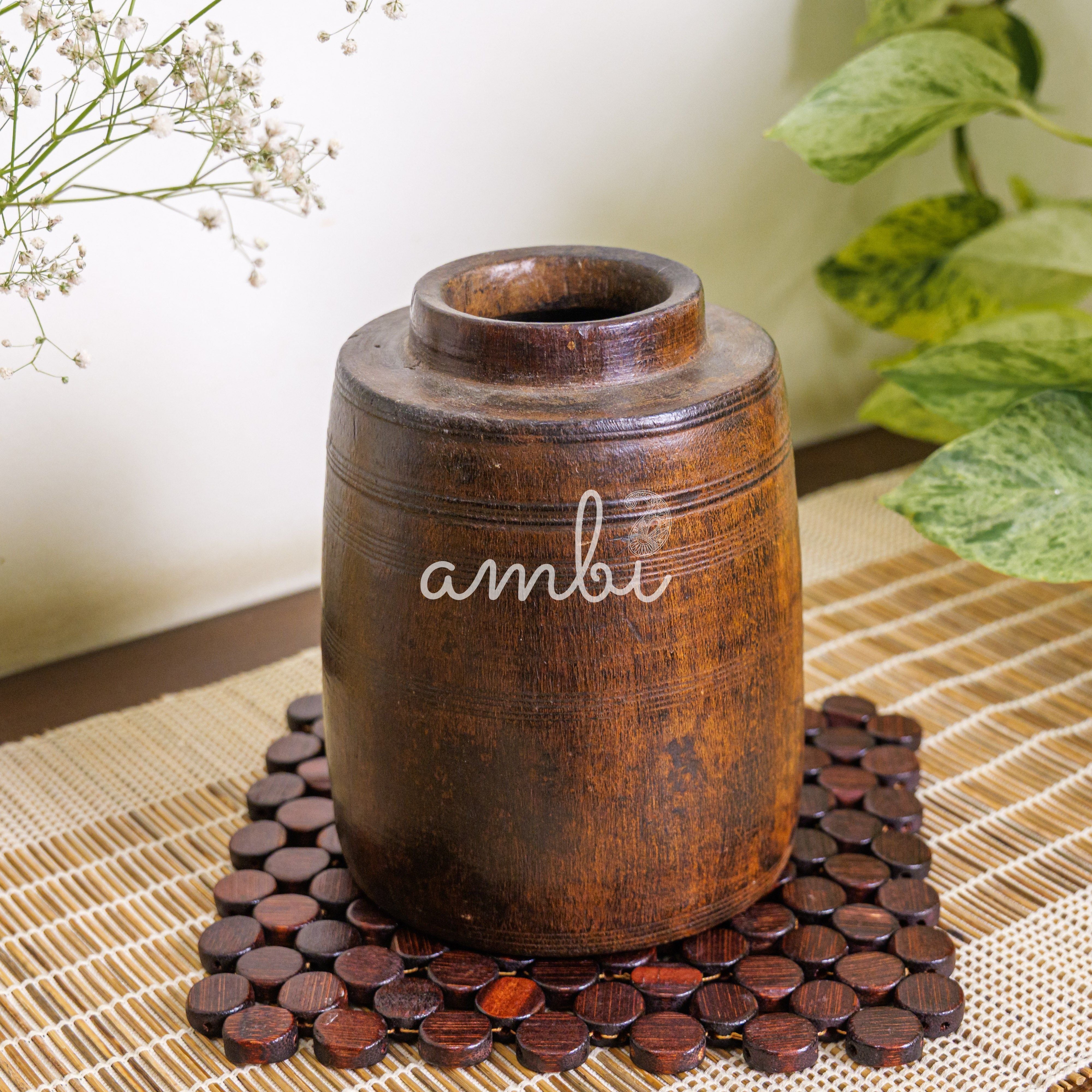 Wooded Vintage Vase / Pot / Planter