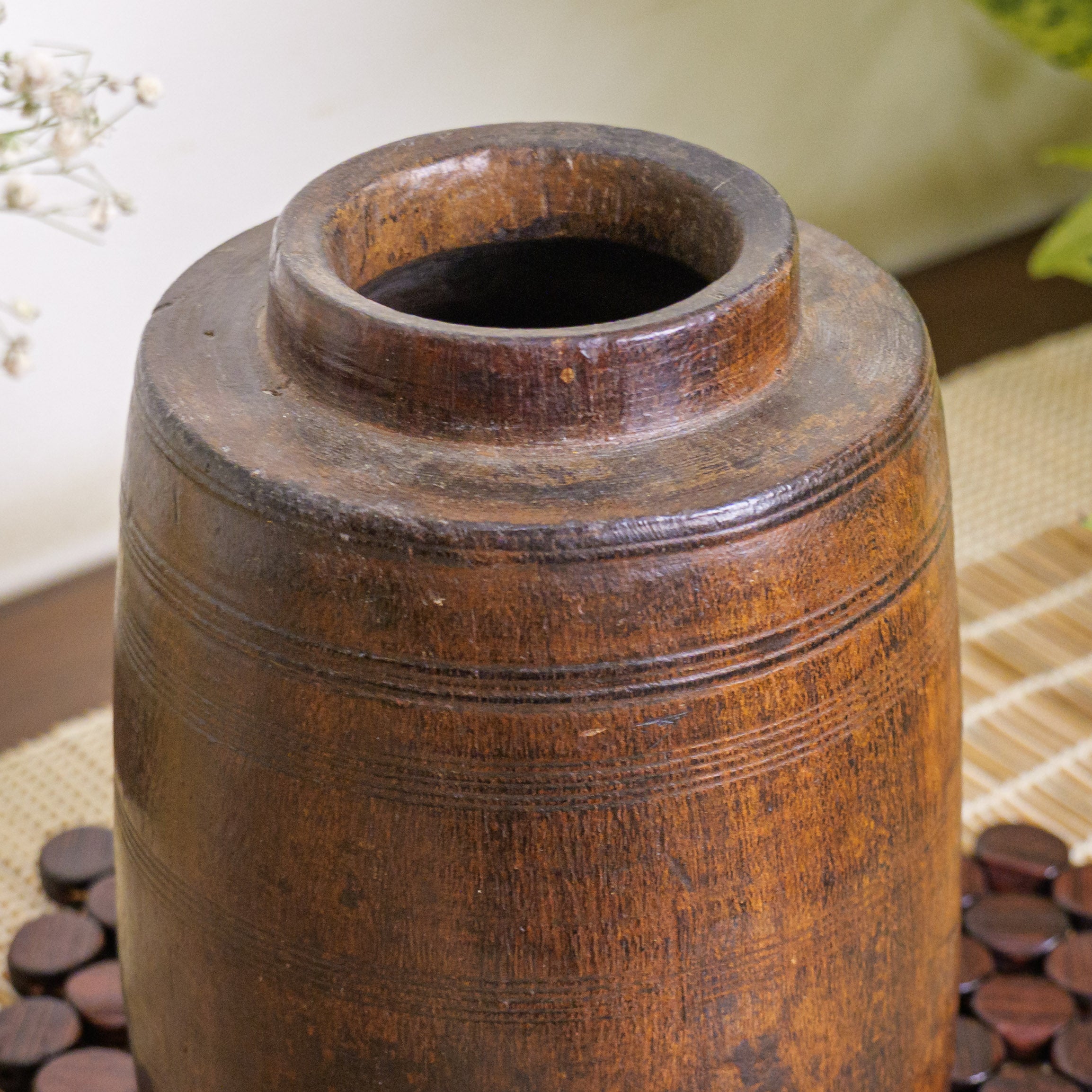 Wooded Vintage Vase / Pot / Planter