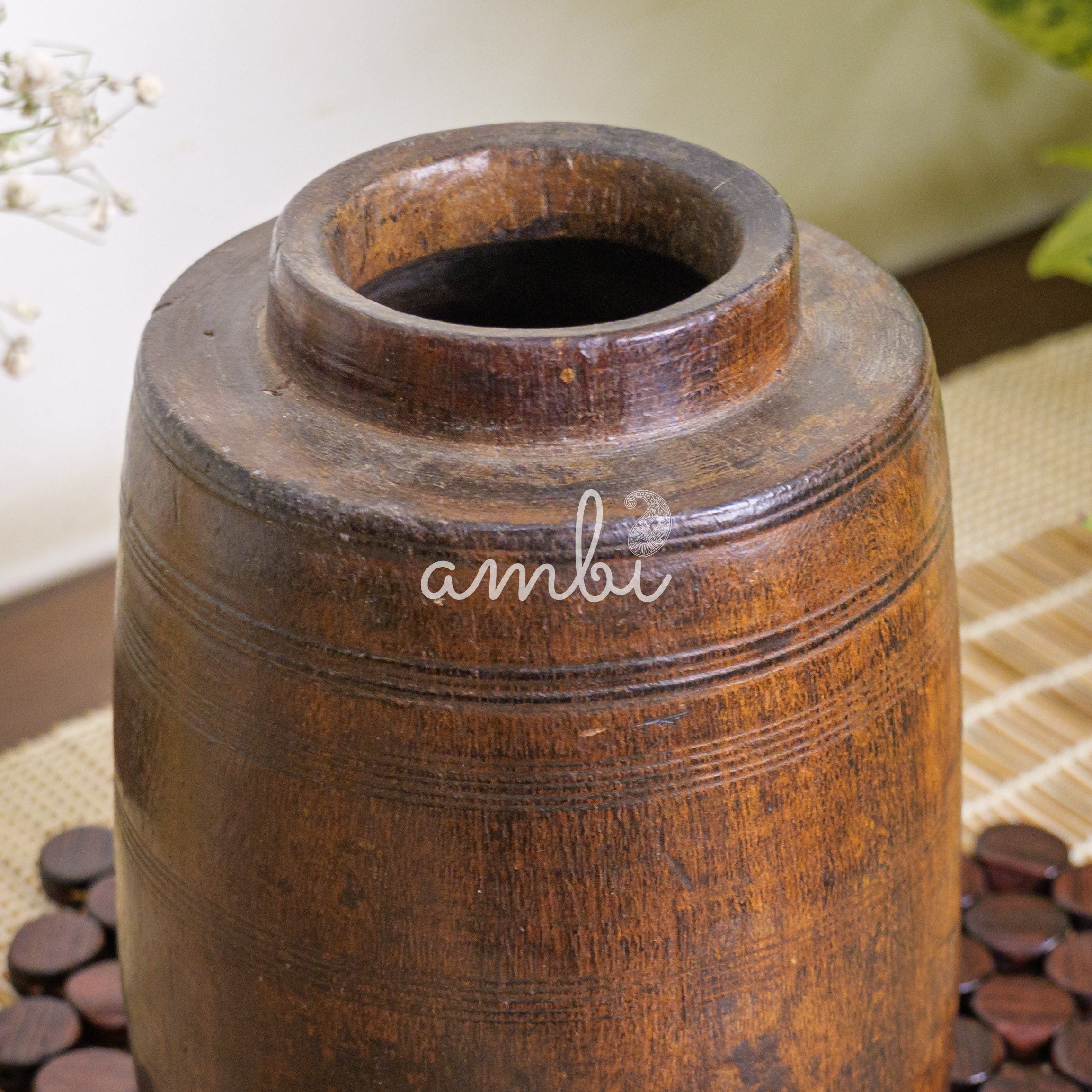Wooded Vintage Vase / Pot / Planter