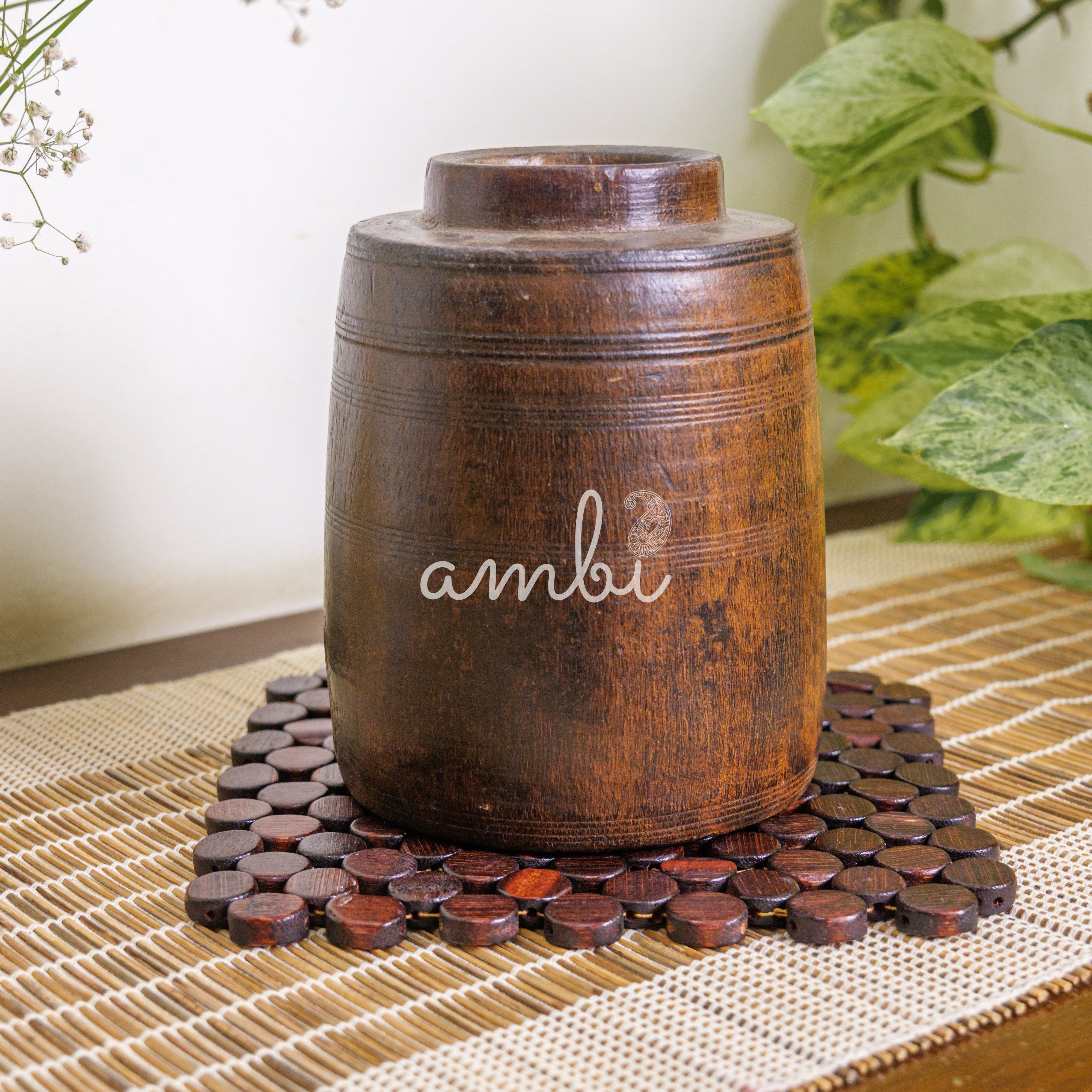 Wooded Vintage Vase / Pot / Planter