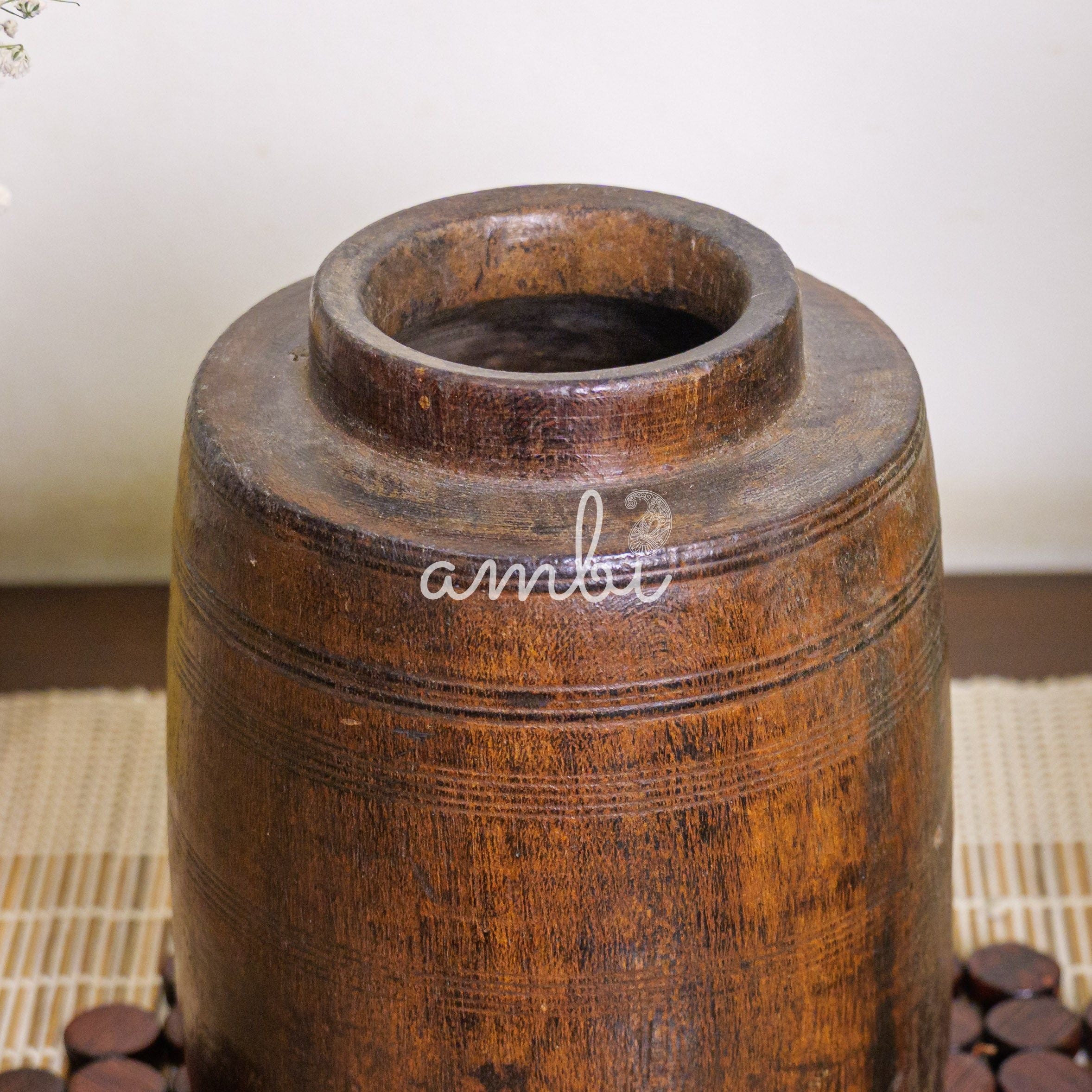 Wooded Vintage Vase / Pot / Planter