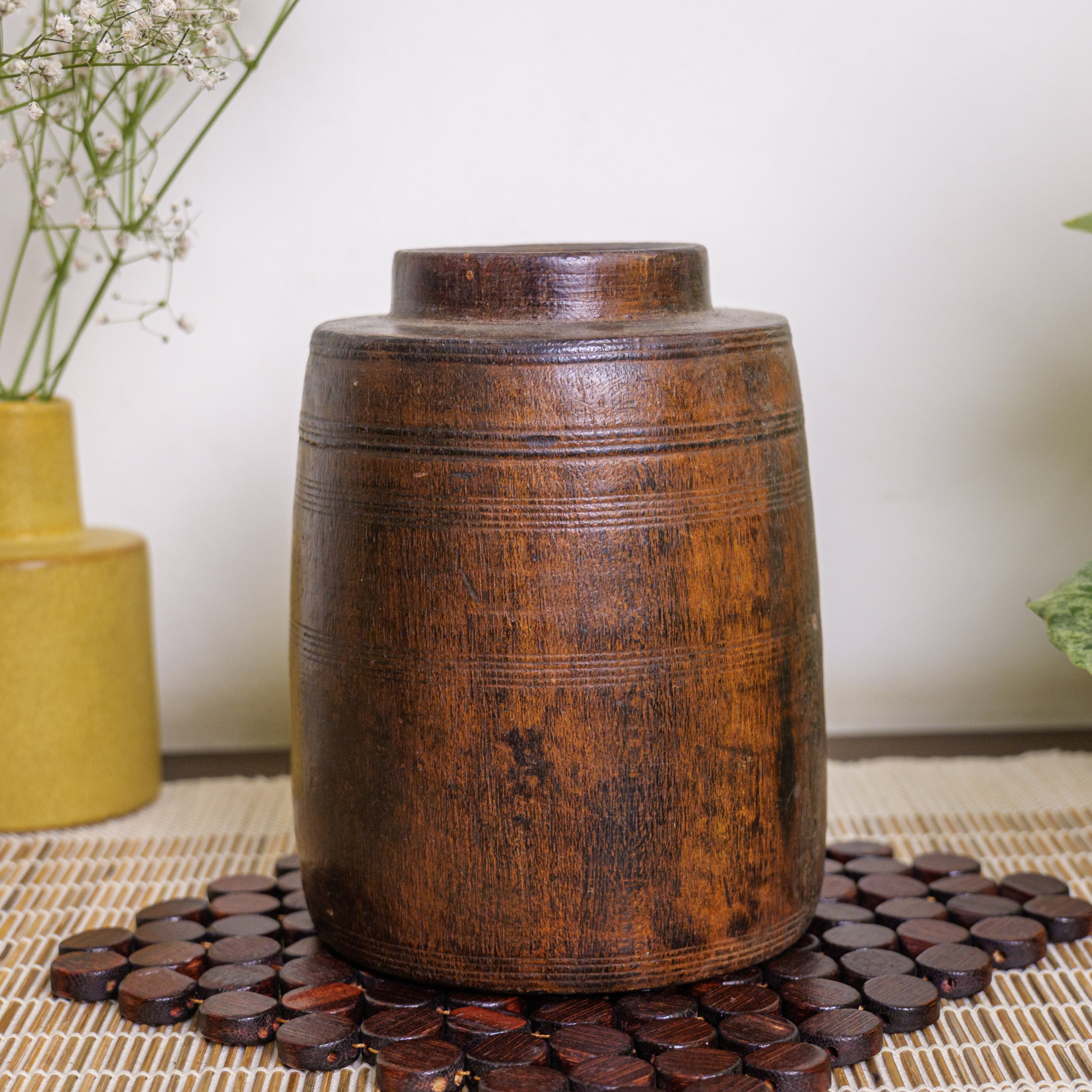 Wooded Vintage Vase / Pot / Planter