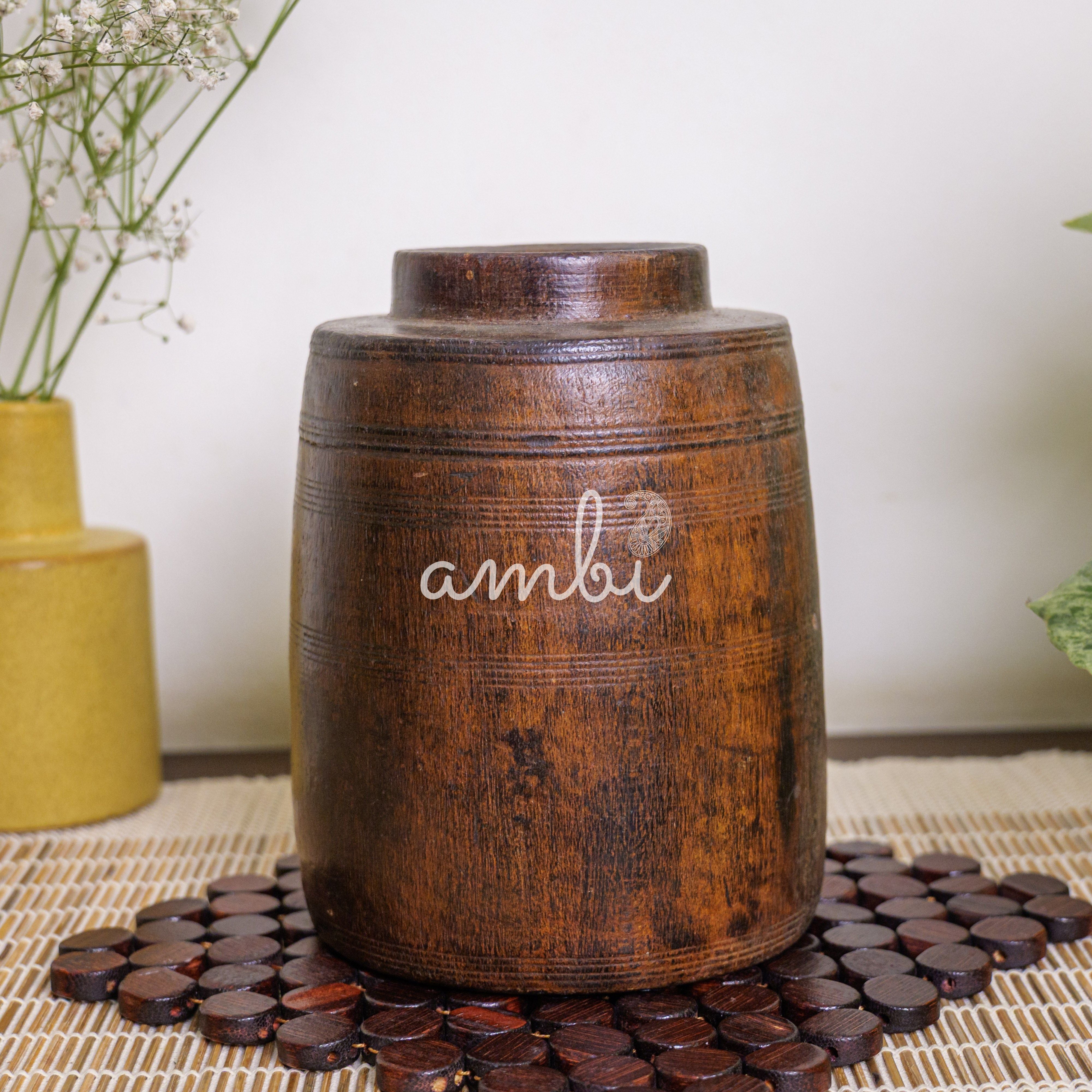 Wooded Vintage Vase / Pot / Planter