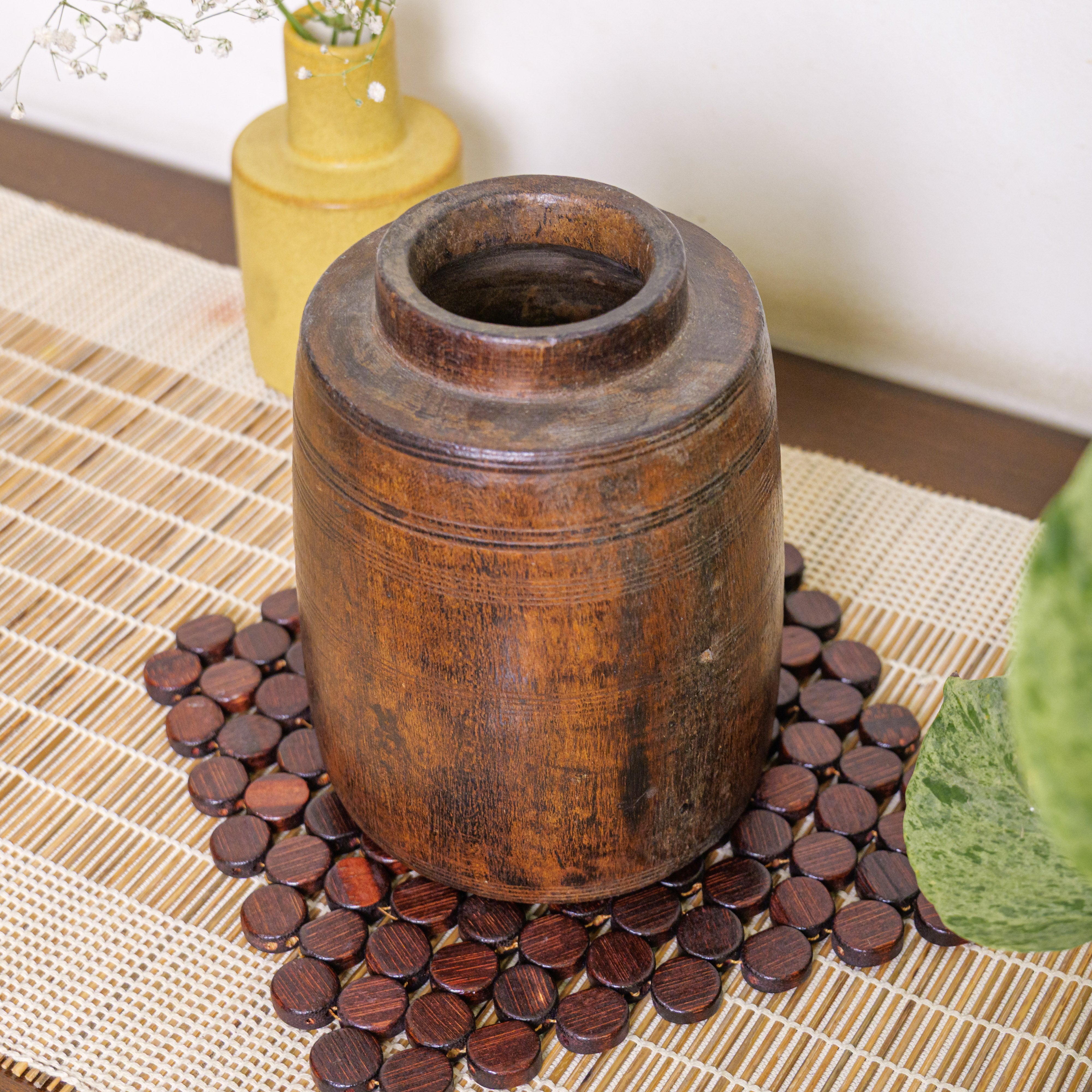 Wooded Vintage Vase / Pot / Planter