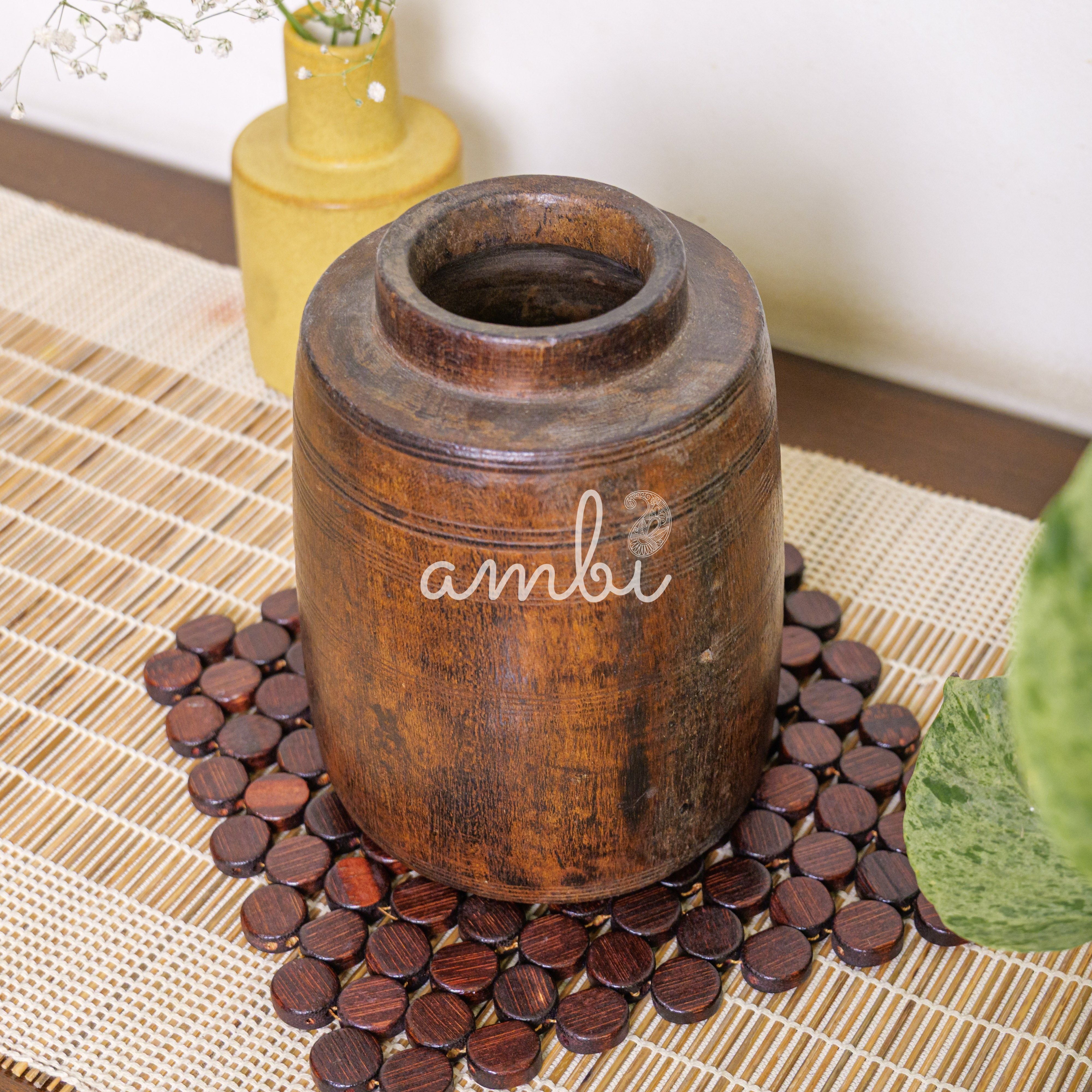 Wooded Vintage Vase / Pot / Planter