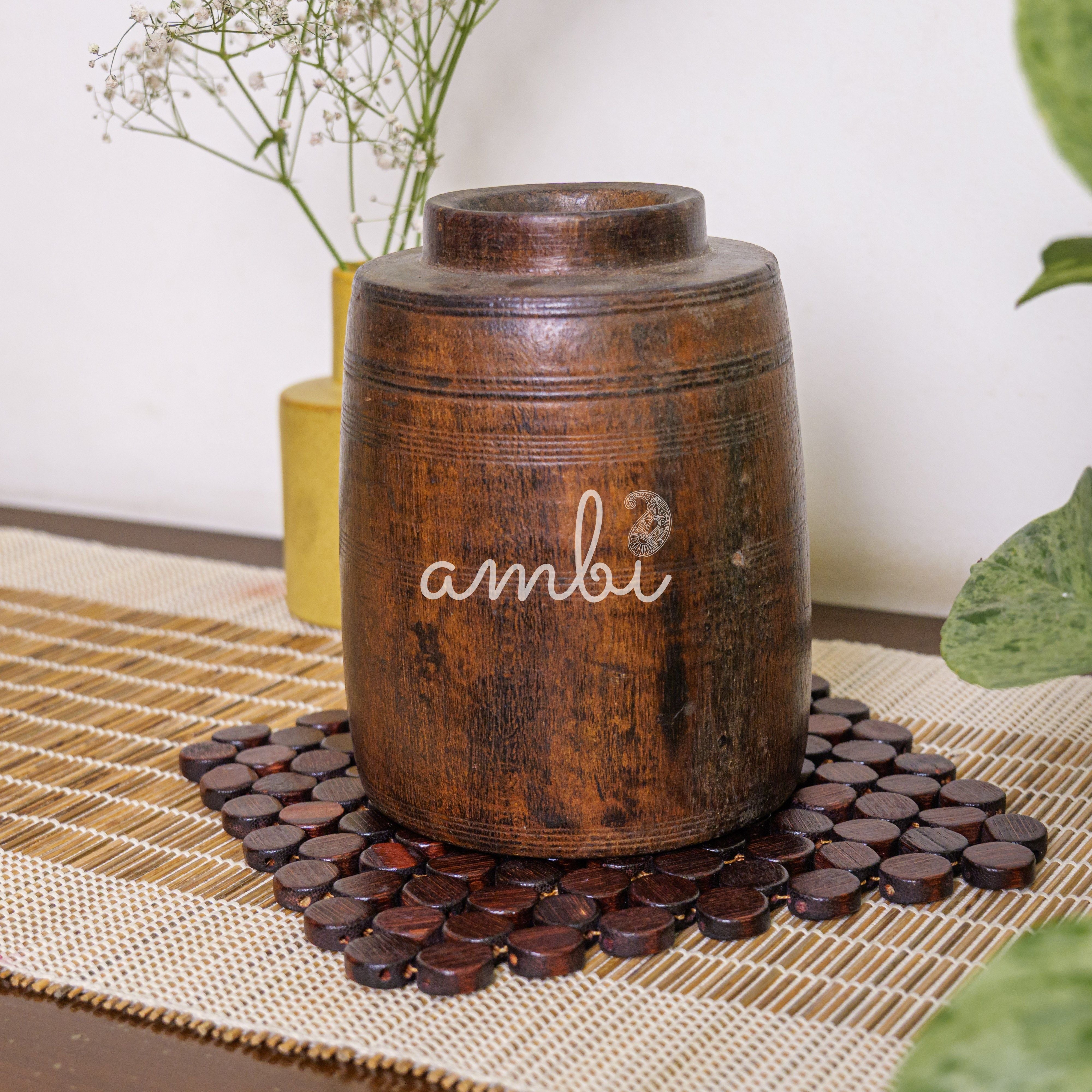 Wooded Vintage Vase / Pot / Planter