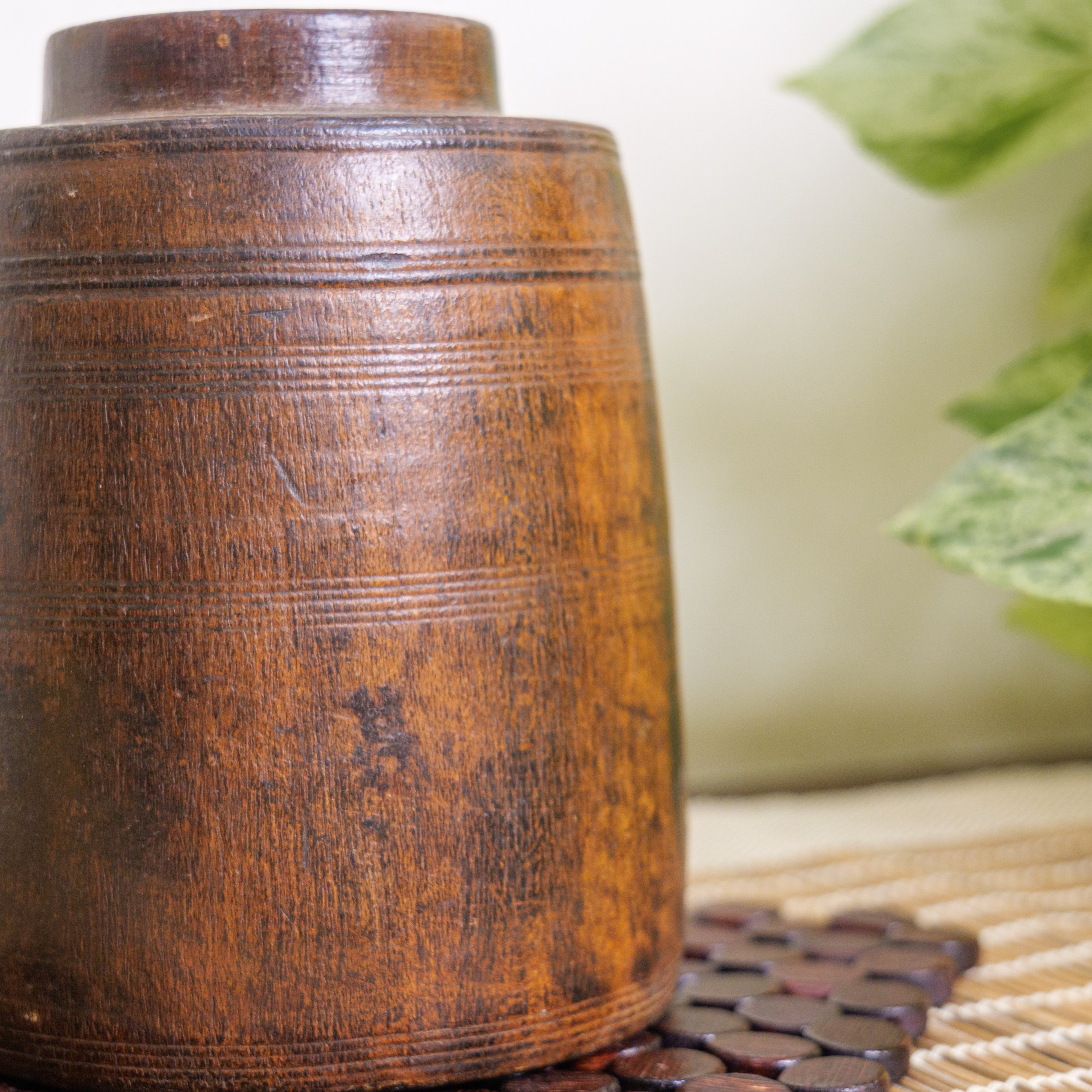 Wooded Vintage Vase / Pot / Planter