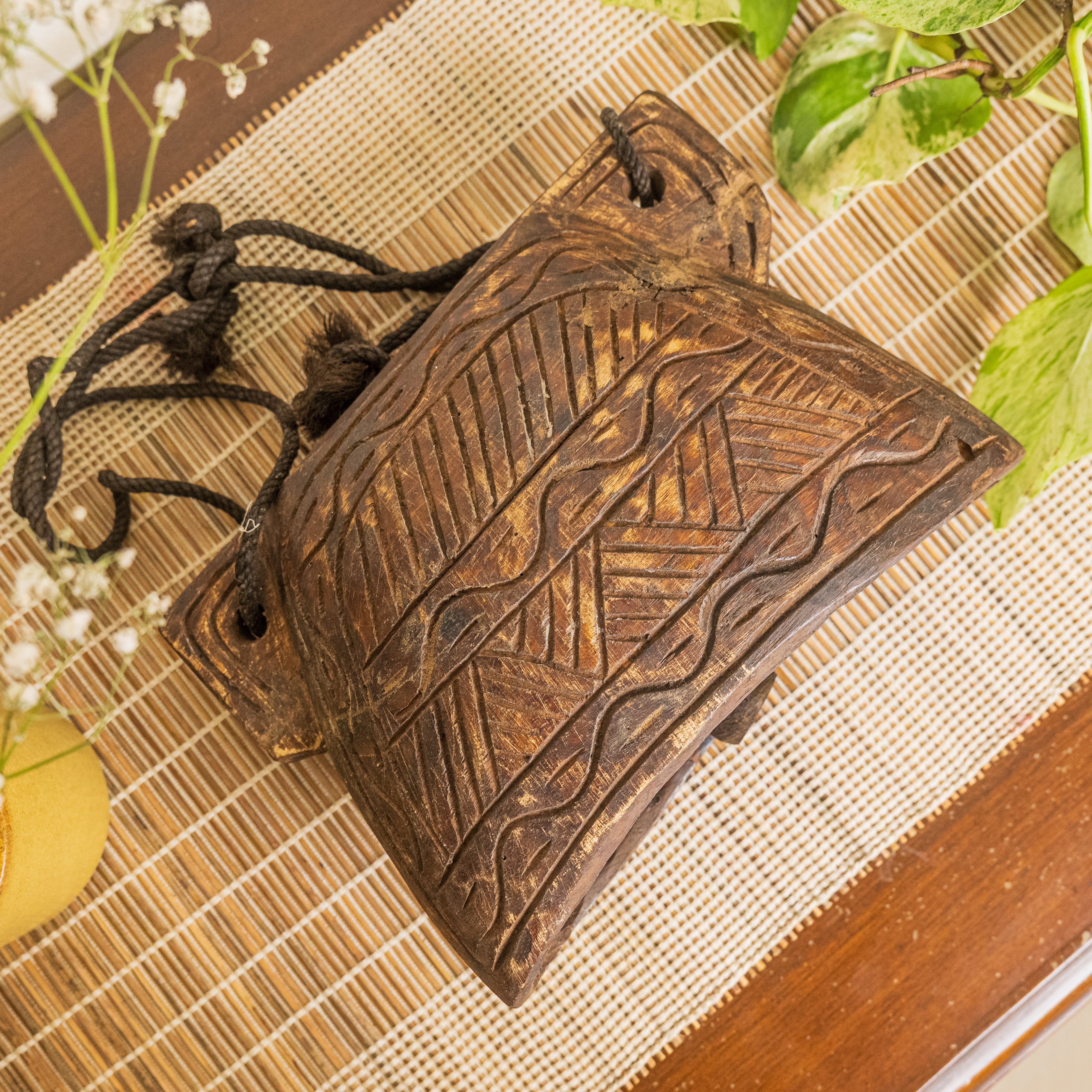 Vintage Wooden Cow Bell for Home Decor