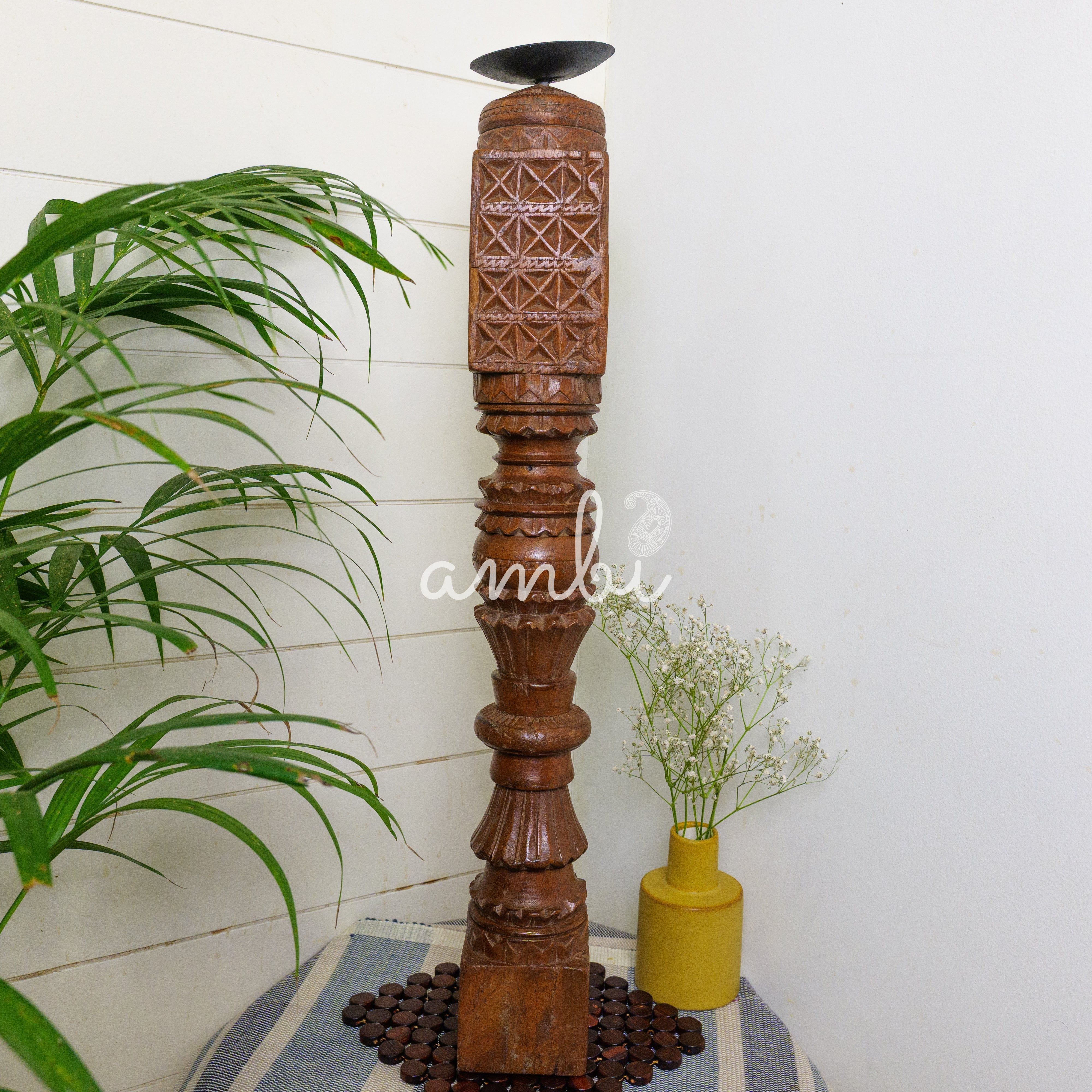 Vintage Candle Stand - Tall - Floor - Charpai Leg - Heavy Piece